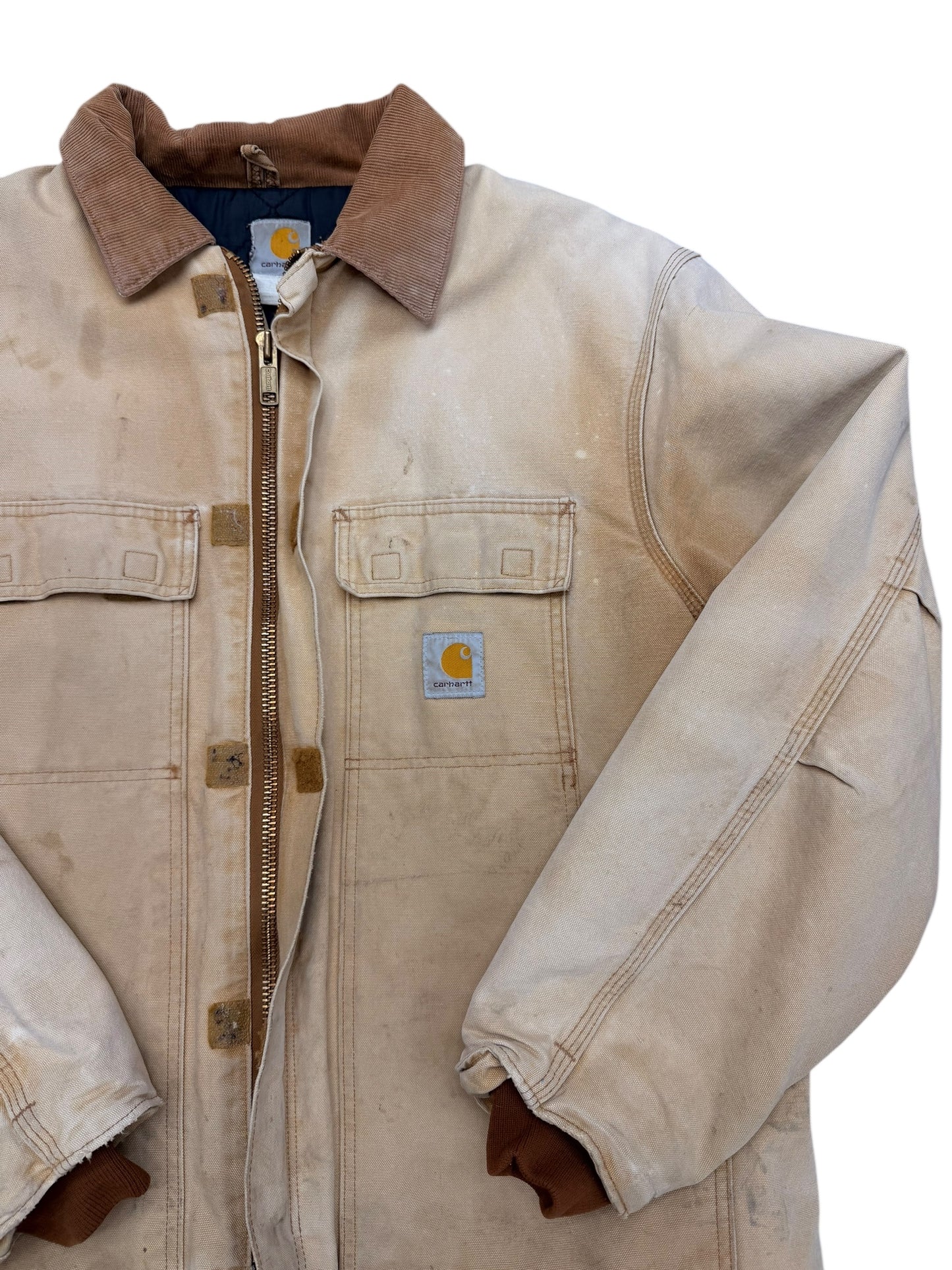 Carhartt Distressed Khaki Double Pocket Detroit Style Canvas Jacket Size XL