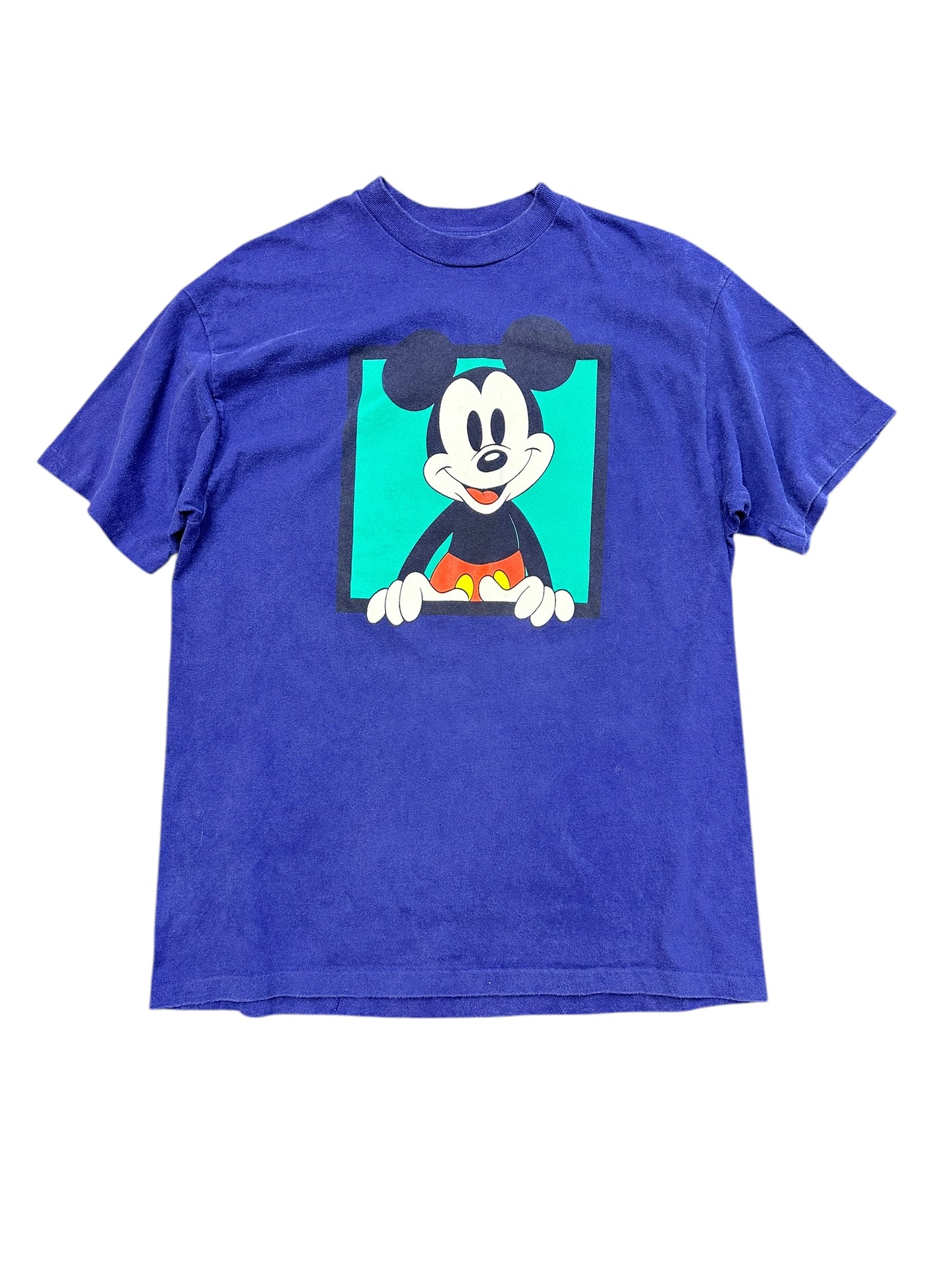 Vintage Walt Disney Mickey Teal Box Logo Blue Tee Size M/L