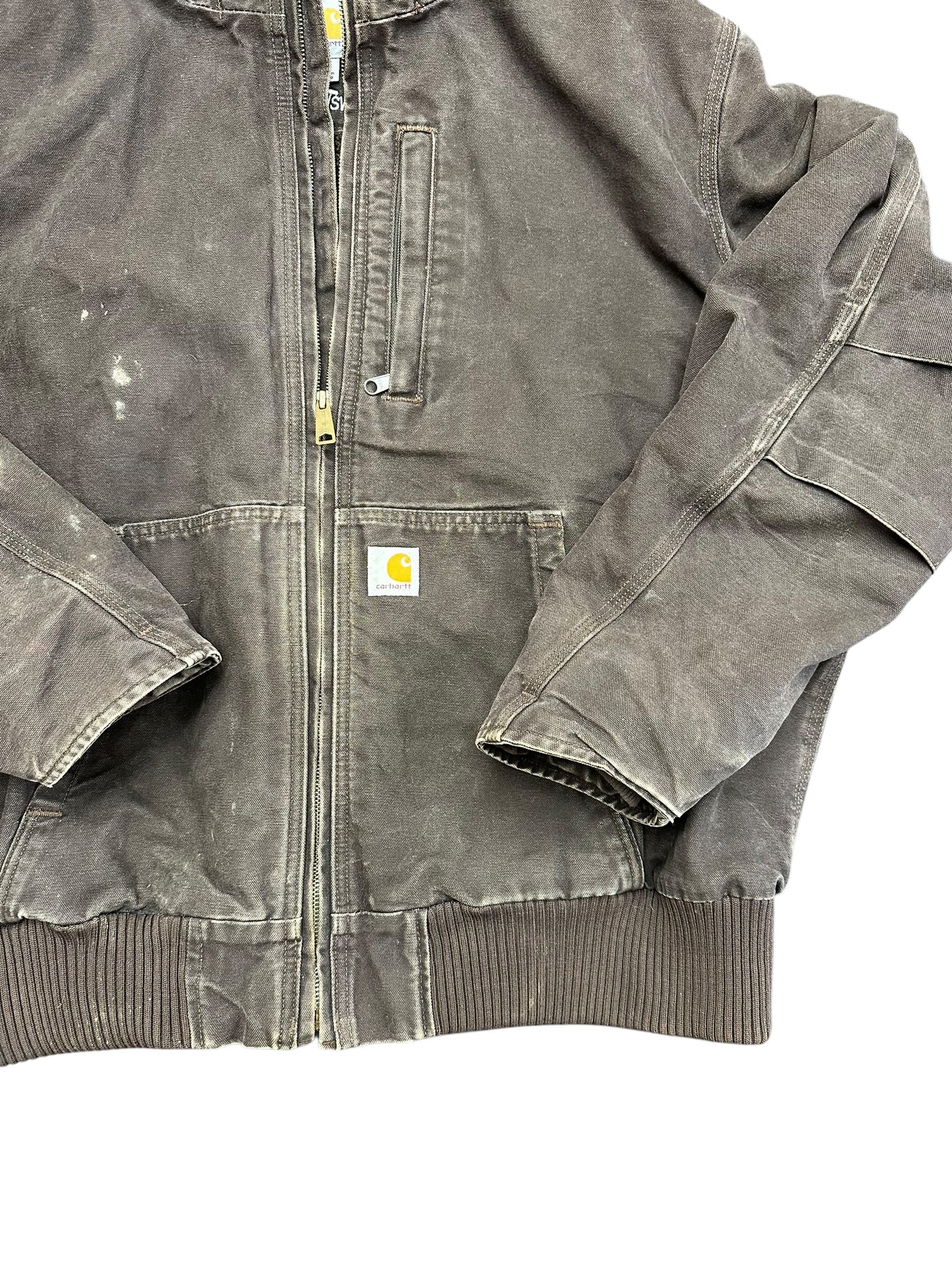 Carhartt DISTRESSED Dark Brown 'Full Swing' Workwear Zip Up Jacket Size 2XL