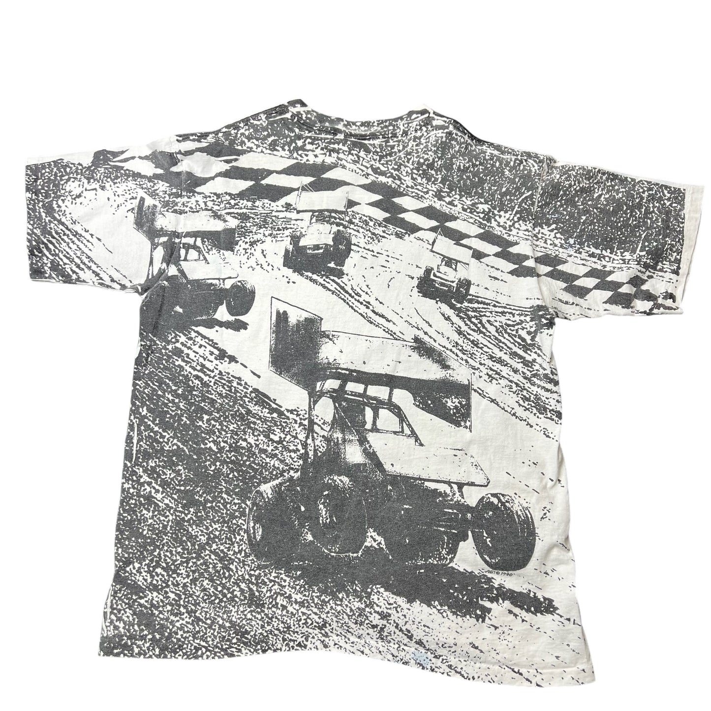 Vintage 90s Black & White Indy Car AOP Tee Size L/XL