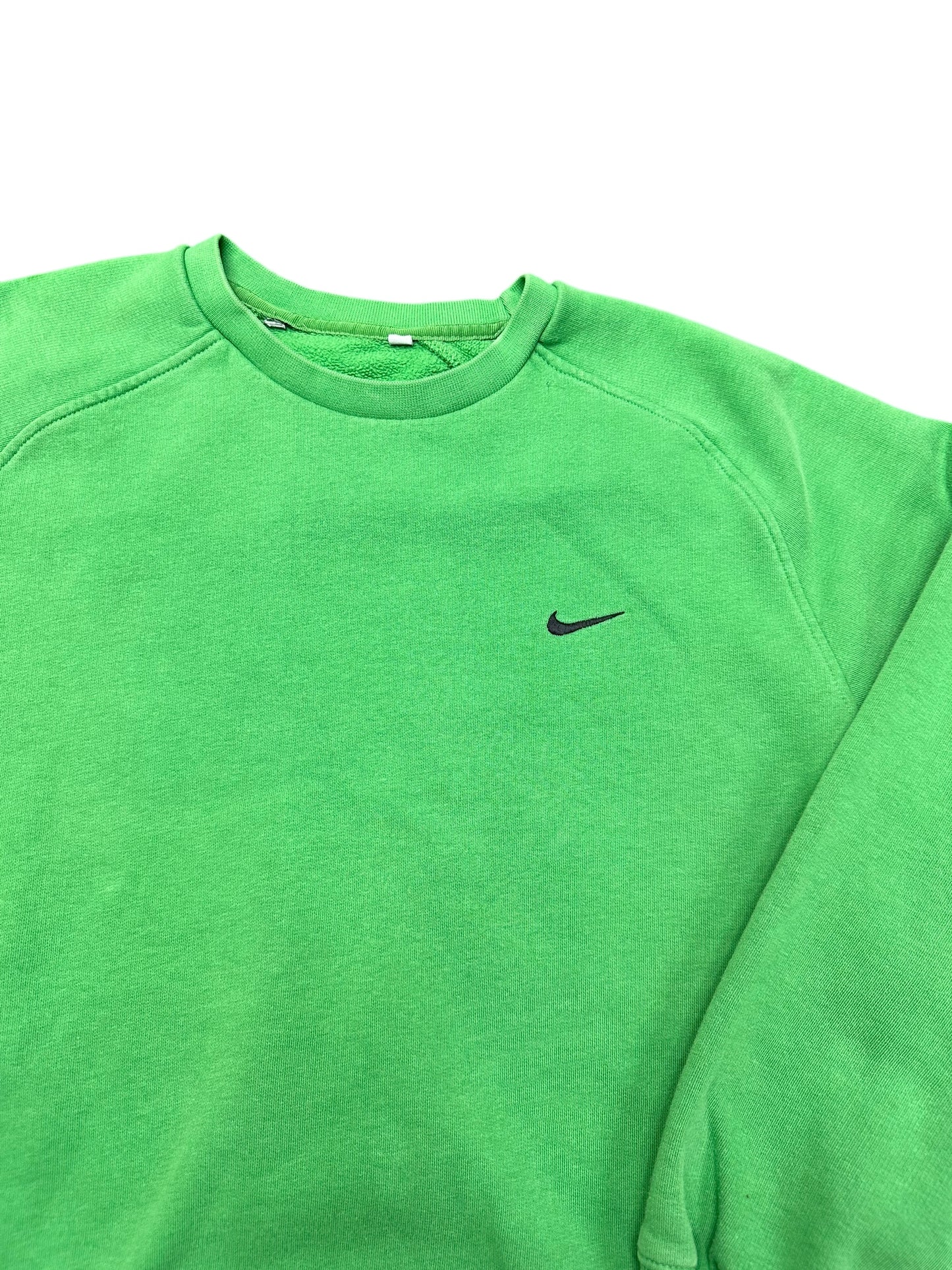 Y2K Nike Black 'Swoosh' Embroidered Green Pullover Crewneck Sweatshirt Size XL