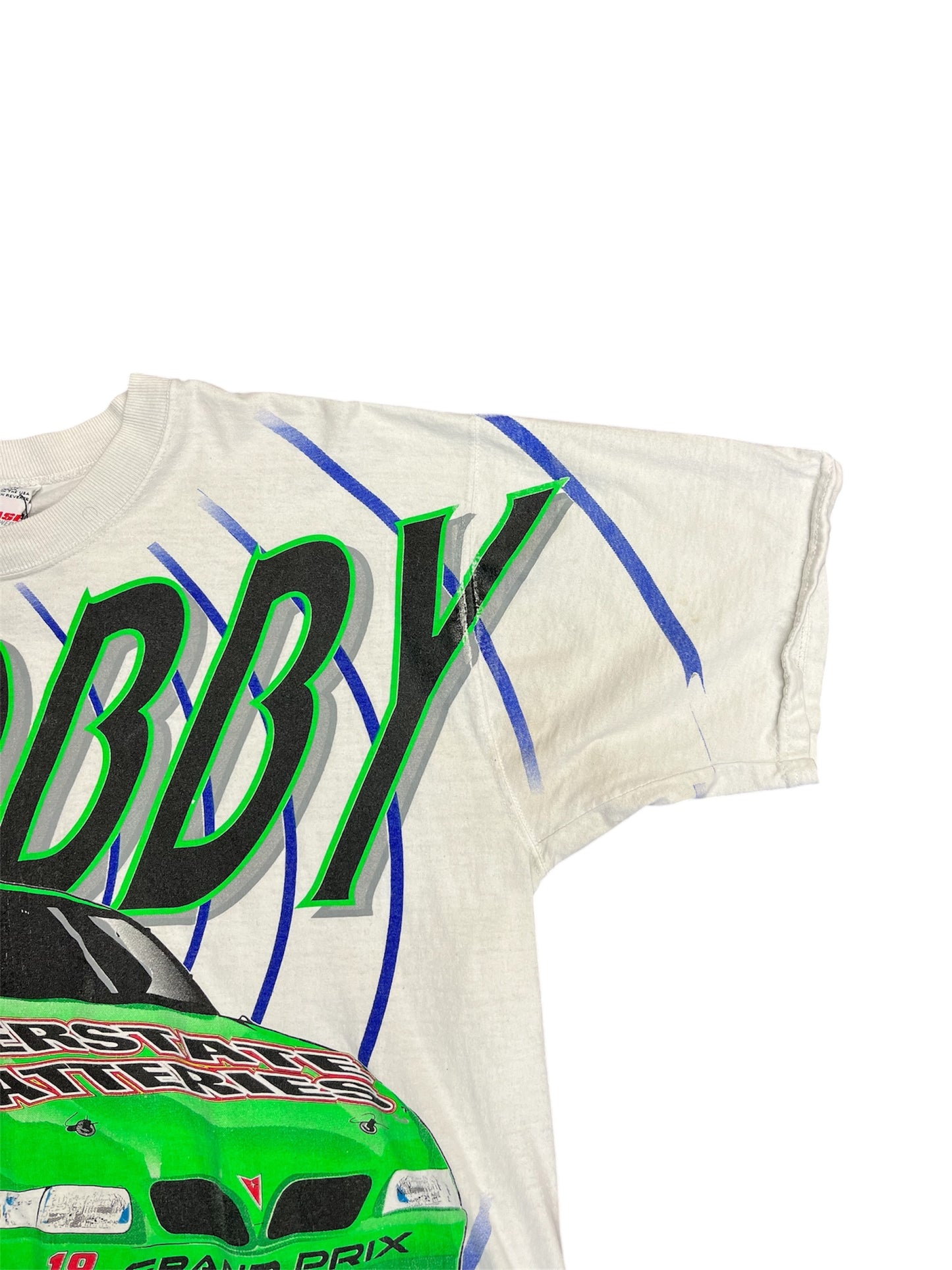 Vintage 1997 Nascar Bobby Labonte 'Interstate Batteries' AOP Graphic Tee Size XL