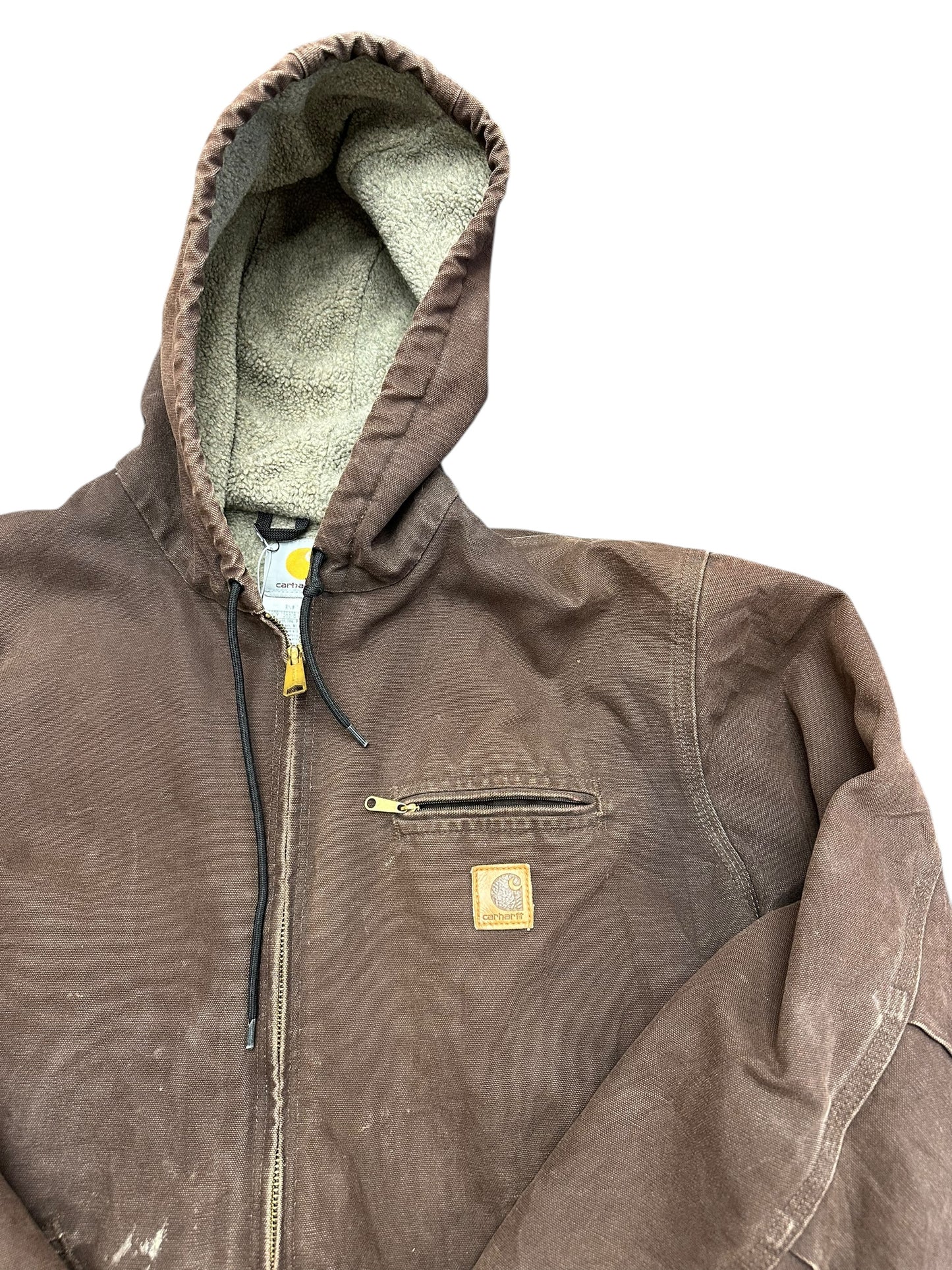 Carhartt DISTRESSED J141-DKB Zip Up Wool Lined Jacket Size L