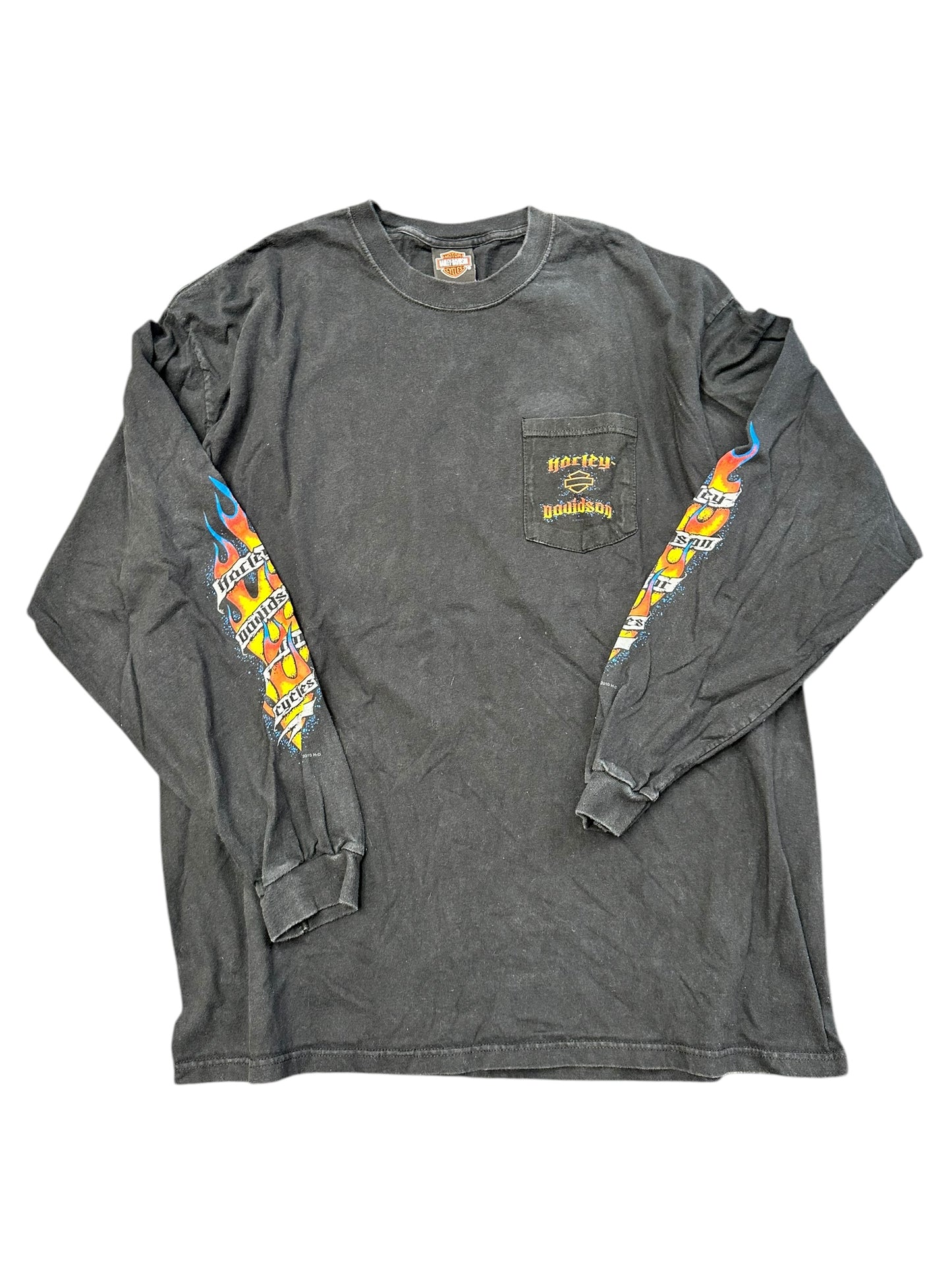 2010 Harley Davidson Florence South Carolina Graphic Print Pocket Long Sleeve Shirt Size 2XL