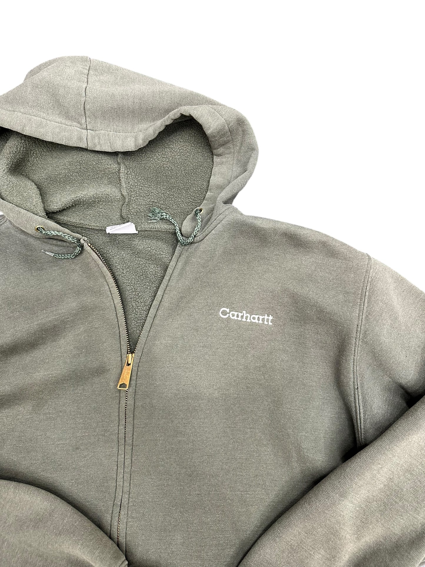 Carhartt Faded Green Embroidered Zip Up Drawstring Hoodie Sweatshirt Size L