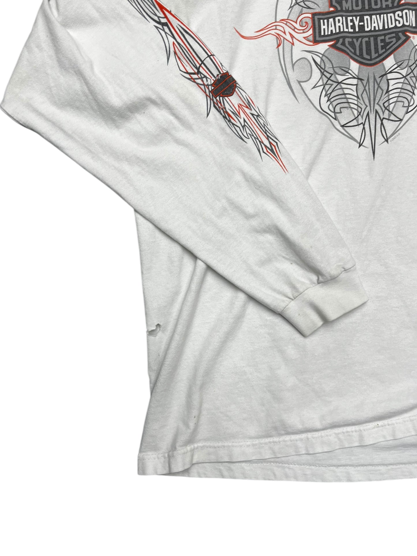 Y2K Distressed Harley Davidson White Long Sleeve Tribal Hawaii Shirt Size XL