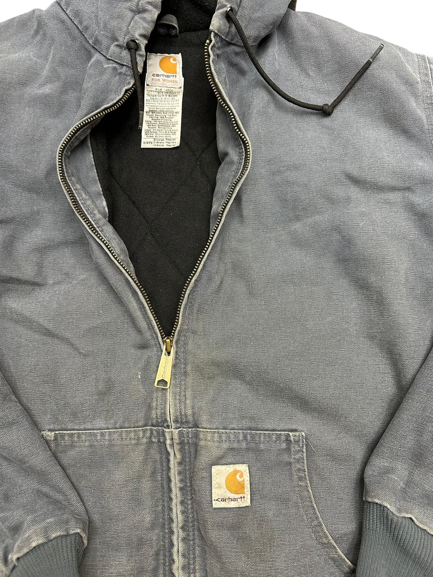 Carhartt Faded Coal Colored Canvas Work Wear Hoodie Size W-XL M-ML