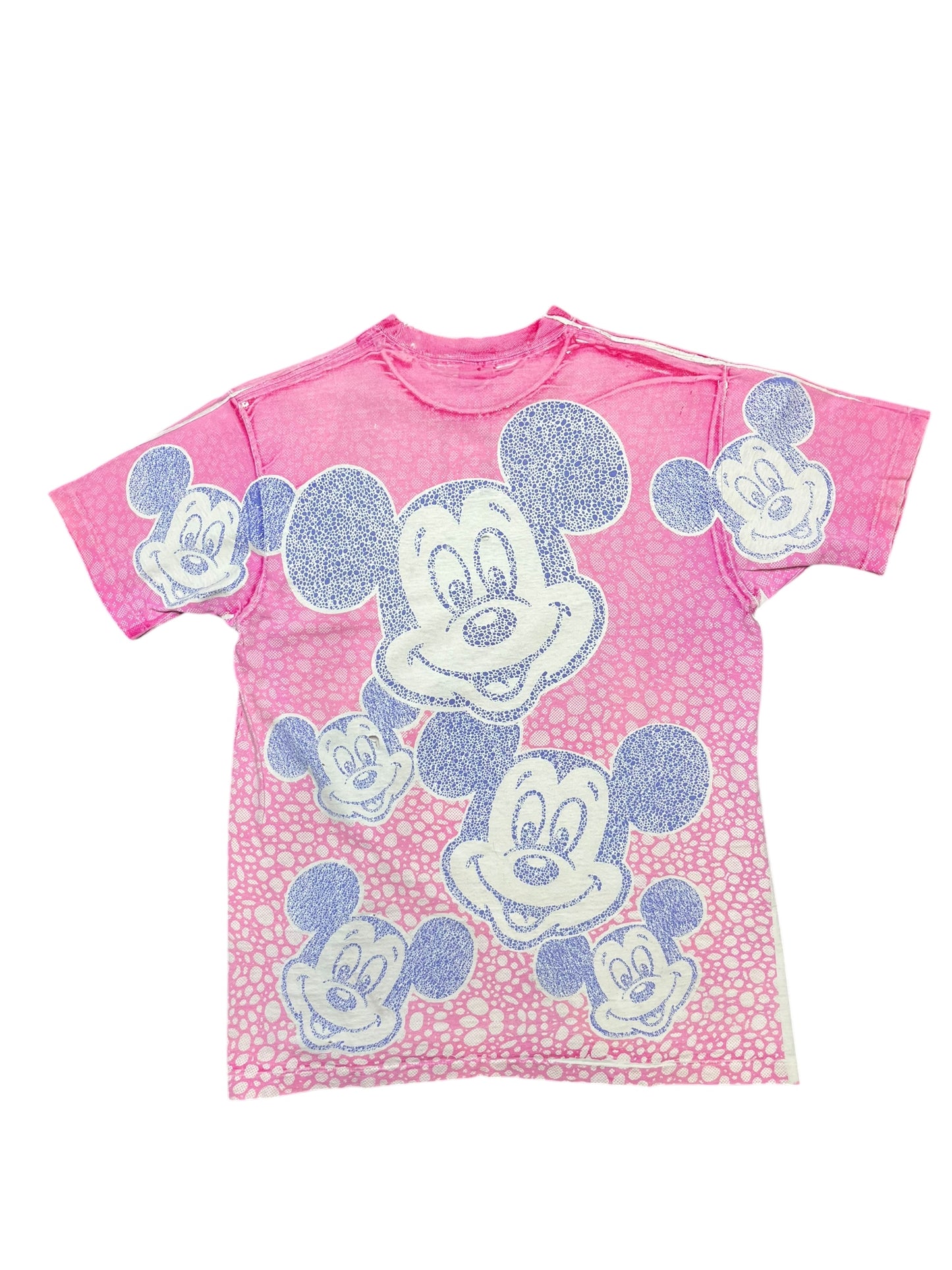 Vintage Disney Mickie Mouse DISTRESSED AOP Pink/Purple Graphic Print Tee Size OSFA