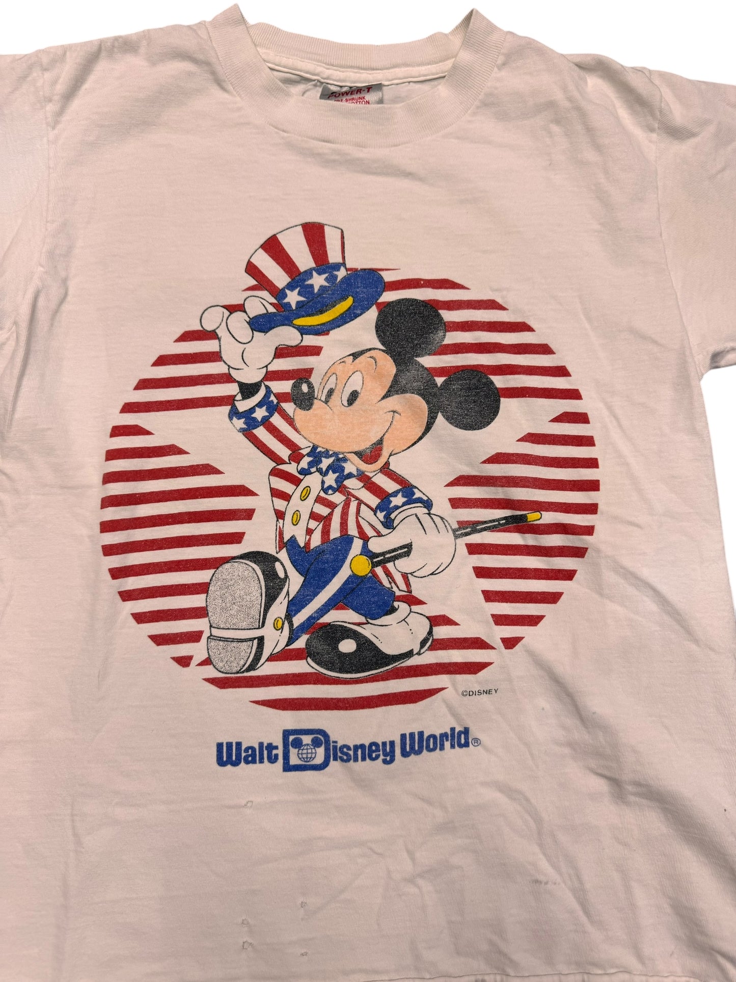 Vintage DISTRESSED Disney Mickey Mouse USA Patriotic Graphic Print Tee Size M
