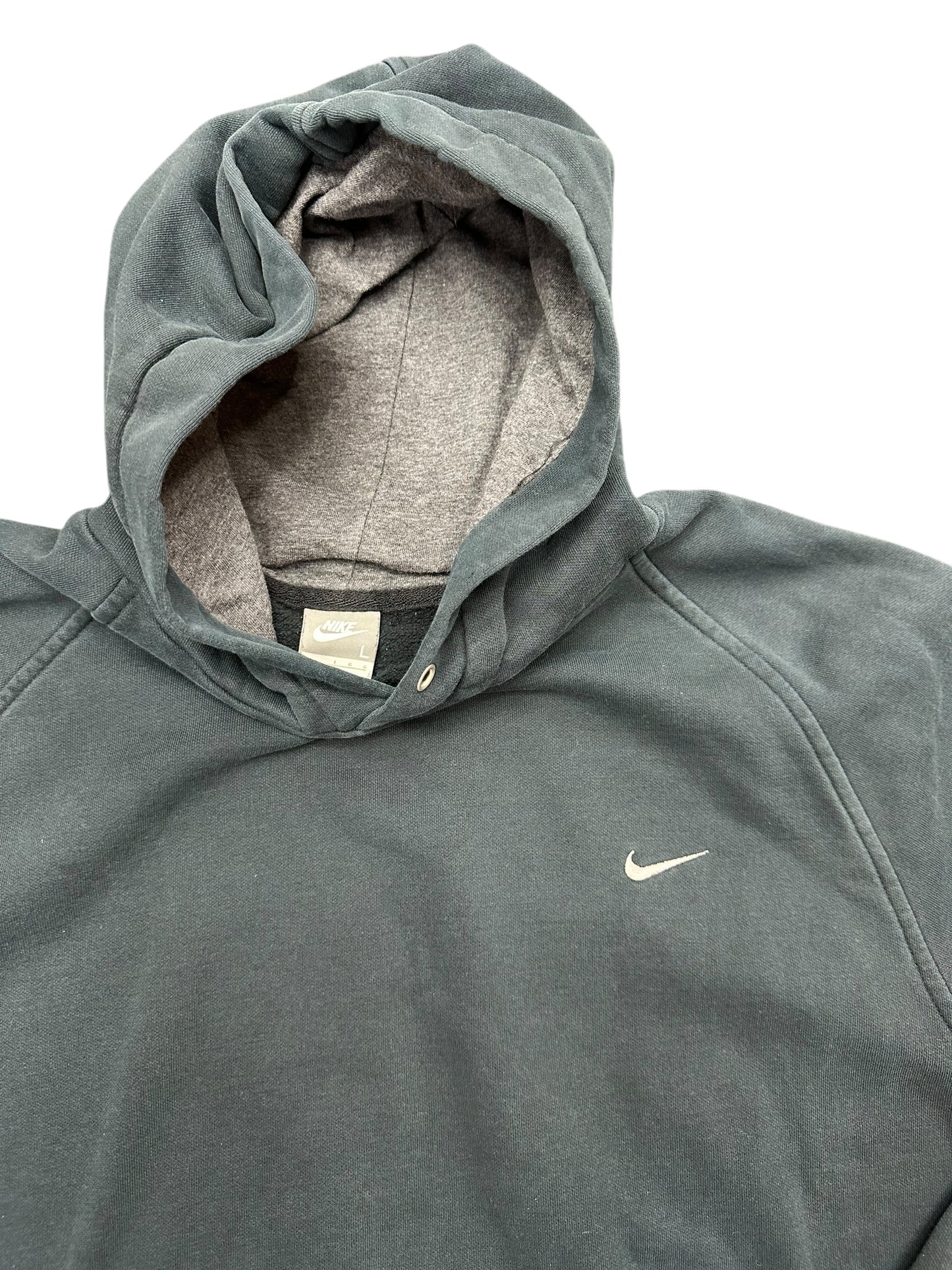 Y2K Nike Black Pullover Embroidered White 'Swoosh' Hoodie Size L