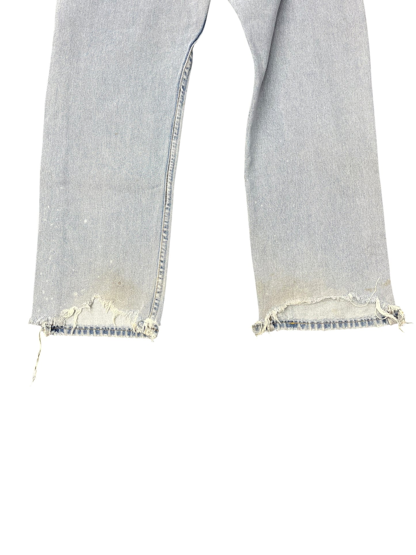 Contemporary Thrashed Levi's 505 Whitewash Denim Jeans 36x32