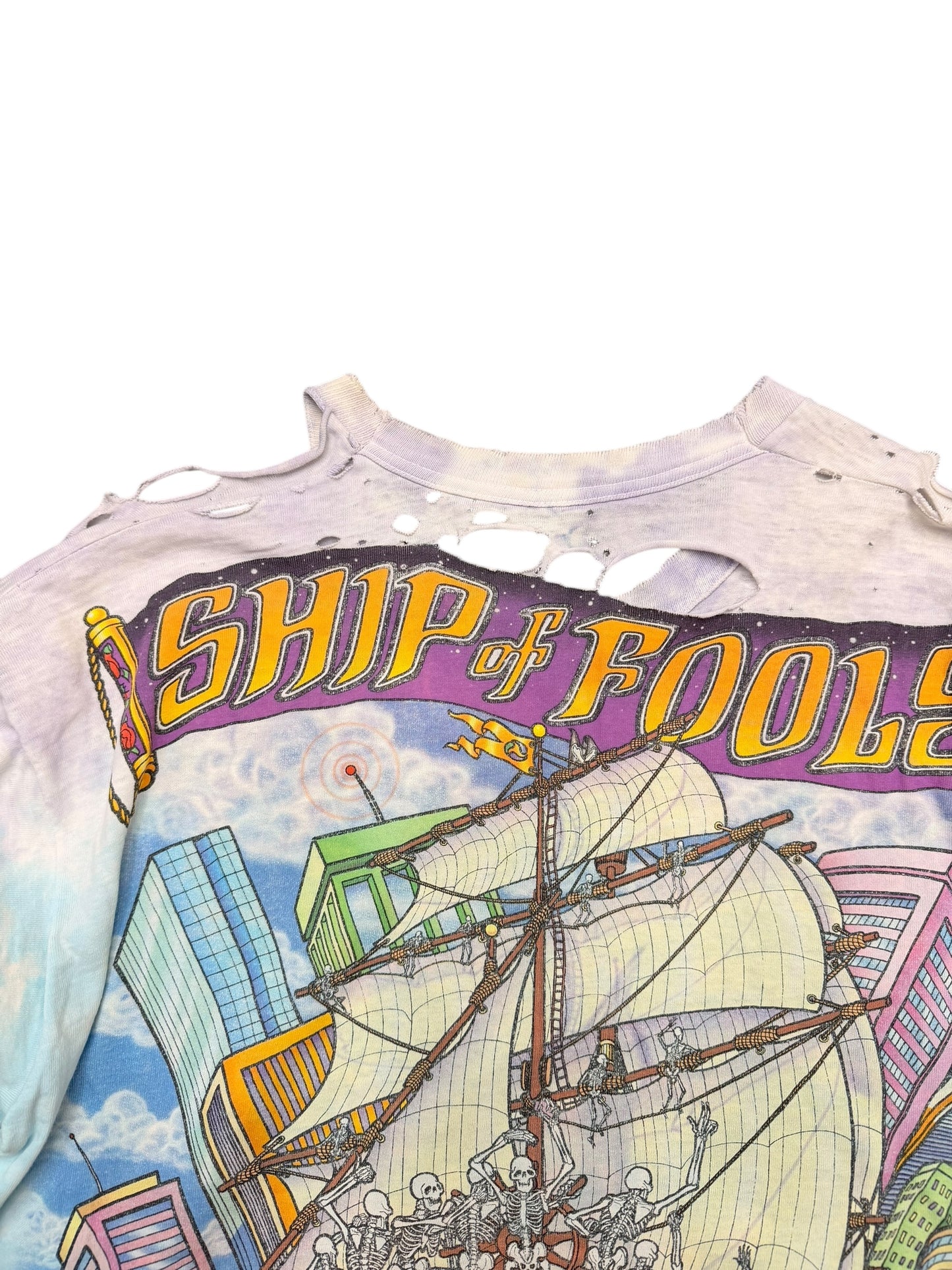 Vintage Liquid Blue Grateful Dead Ship of Fools Thrashed Band Tee Size XL