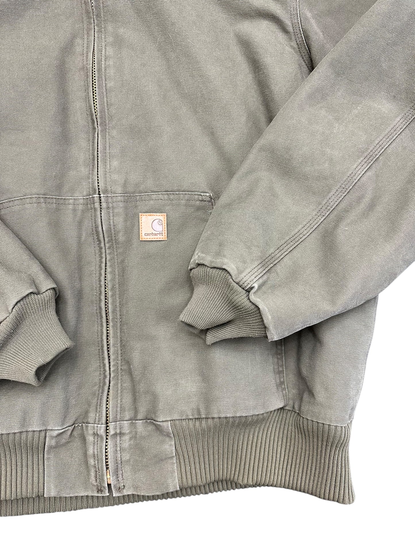 Carhartt Olive Green J130 Zip Up Hooded Workwear Jacket Size XL