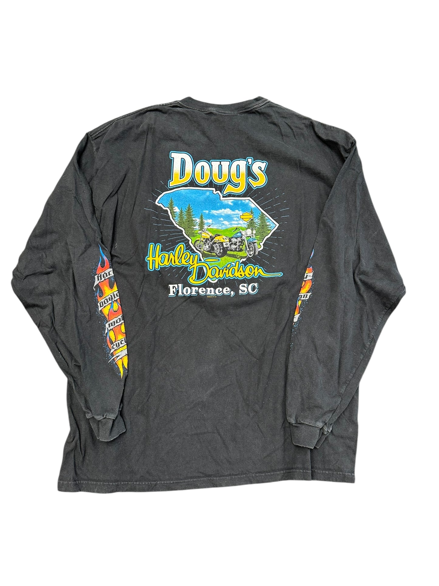 2010 Harley Davidson Florence South Carolina Graphic Print Pocket Long Sleeve Shirt Size 2XL