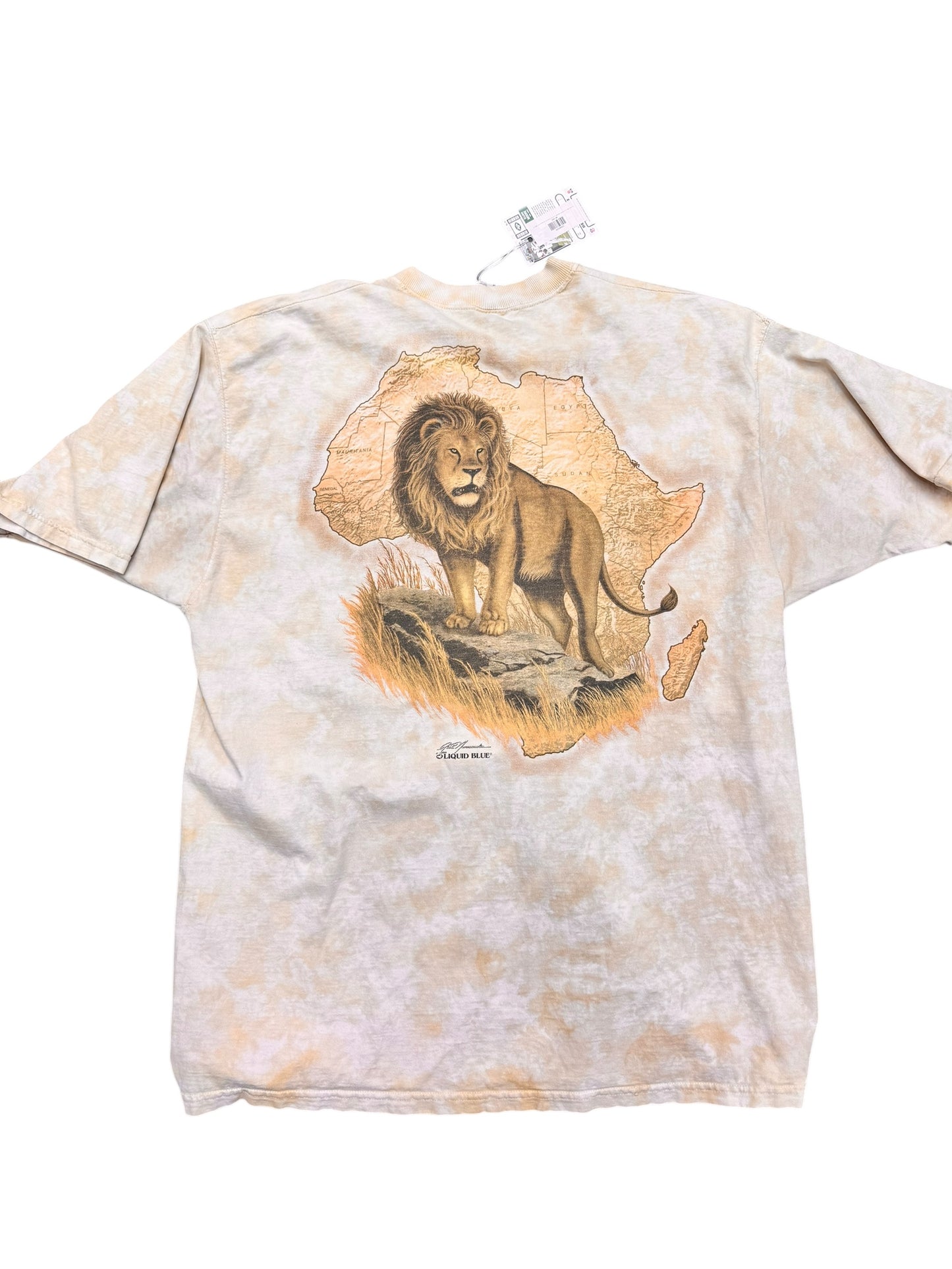 Vintage Liquid Blue Lion and Africa Nature Oversized Graphic Print Tee Size XXL
