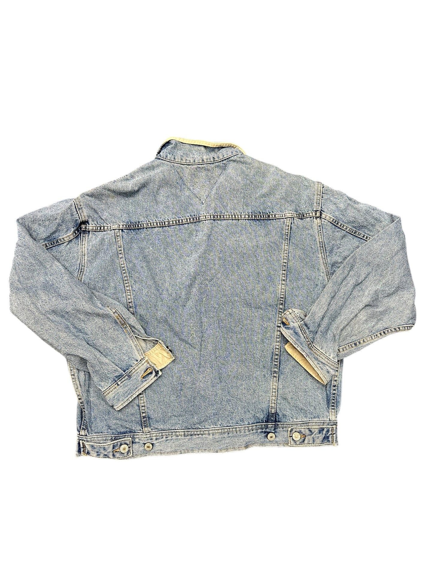 Vintage 90s Tommy Hilfiger Light Denim Detroit Style Patch Denim Jacket Size L