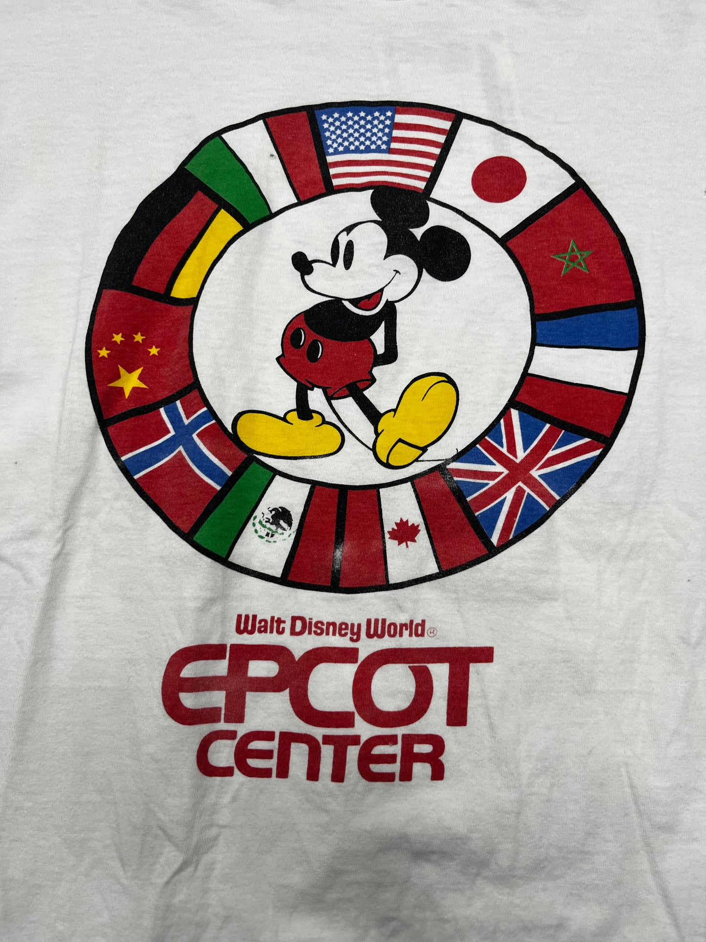 Vintage Disney Blue Tag Epcot Center National Flag Graphic Print Tee Size L