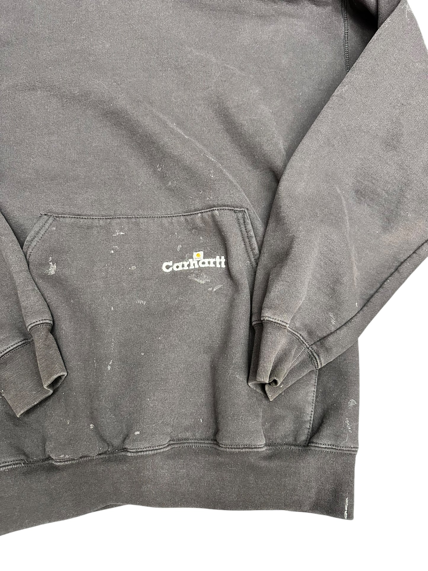 Carhartt Charcoal Distressed Embroidered Pullover Pull String Hoodie Sweatshirt Size XXL