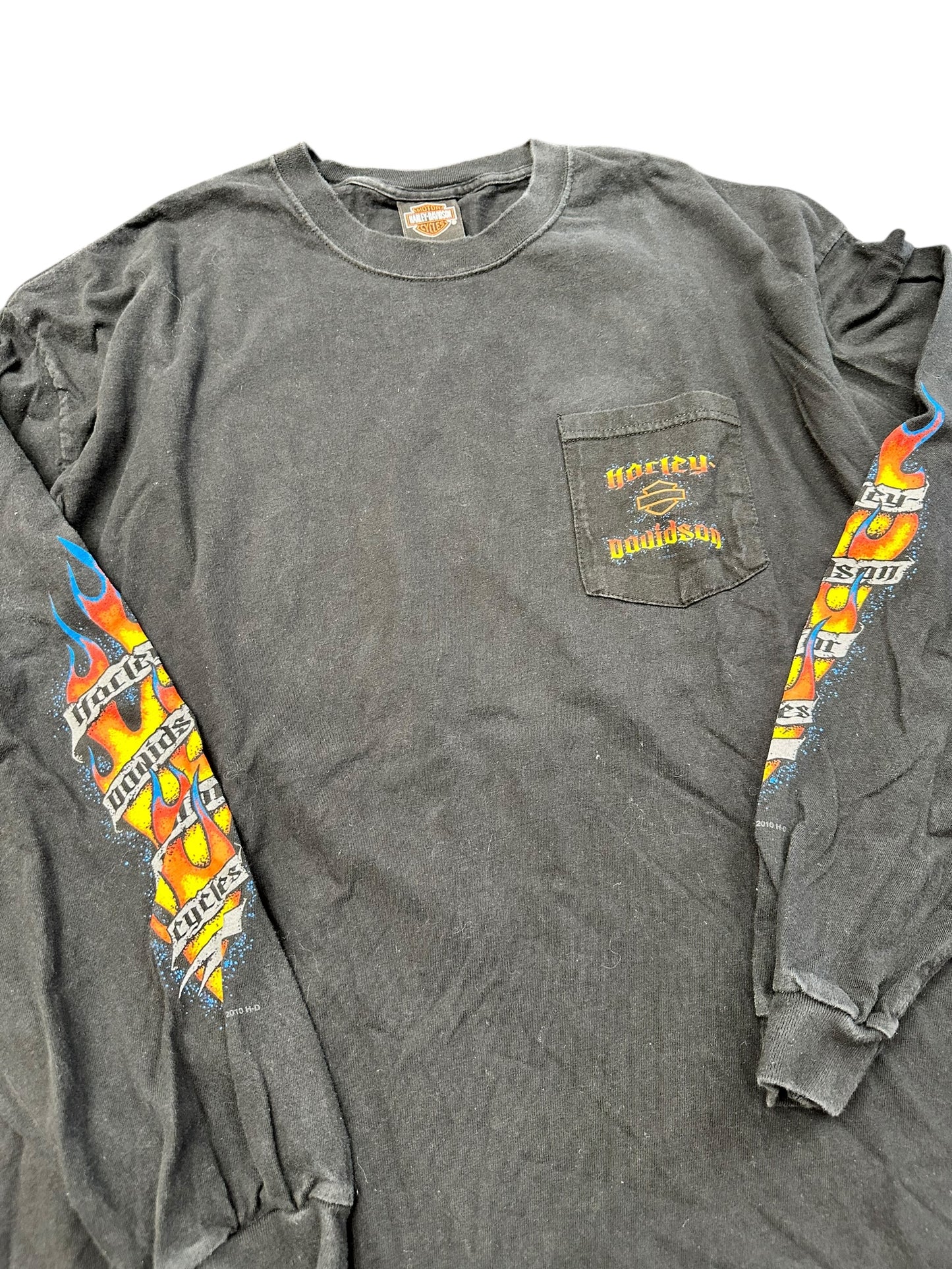 2010 Harley Davidson Florence South Carolina Graphic Print Pocket Long Sleeve Shirt Size 2XL