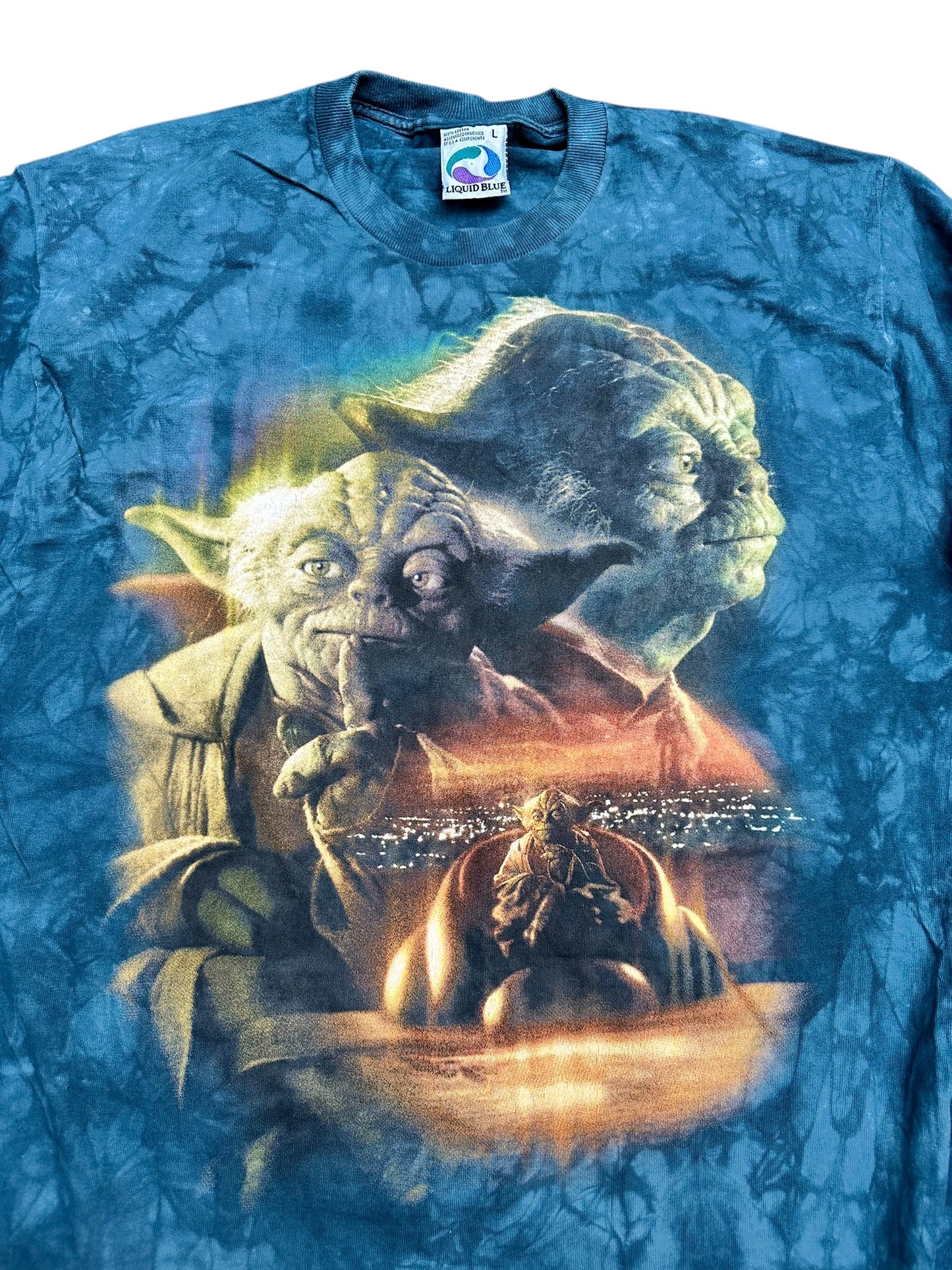 Vintage Star Wars Liquid Blue Yoda Dyed Tee Size L