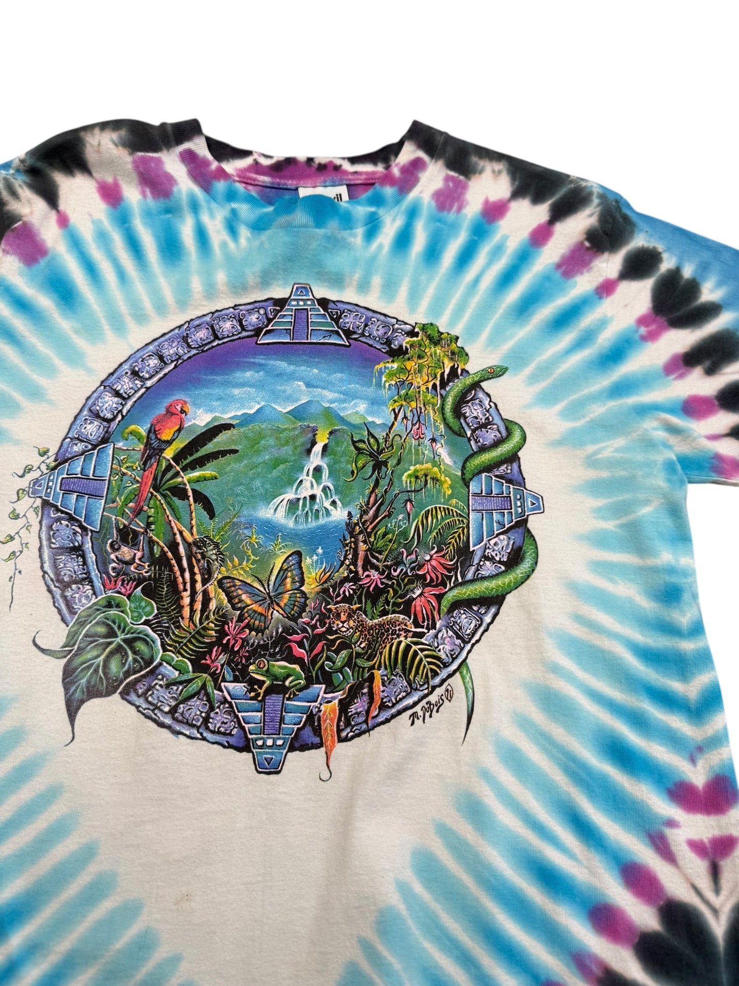 vintage 1991 Mike Dubois 'nature vanishing treasures rainforests' tie dye animal tee Size L