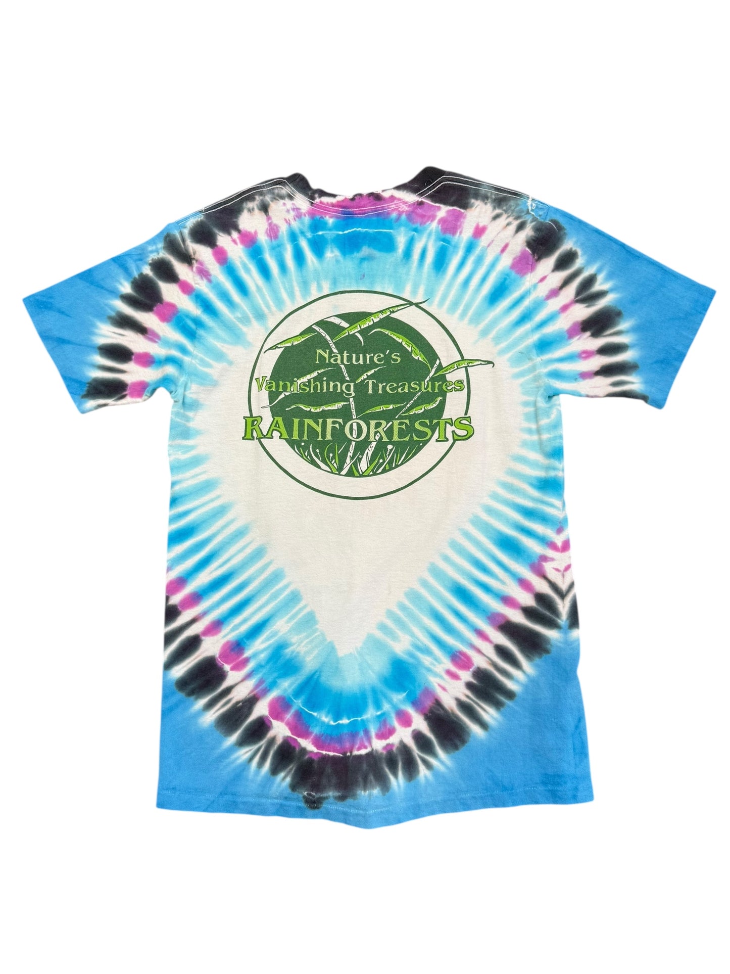 vintage 1991 Mike Dubois 'nature vanishing treasures rainforests' tie dye animal tee Size L