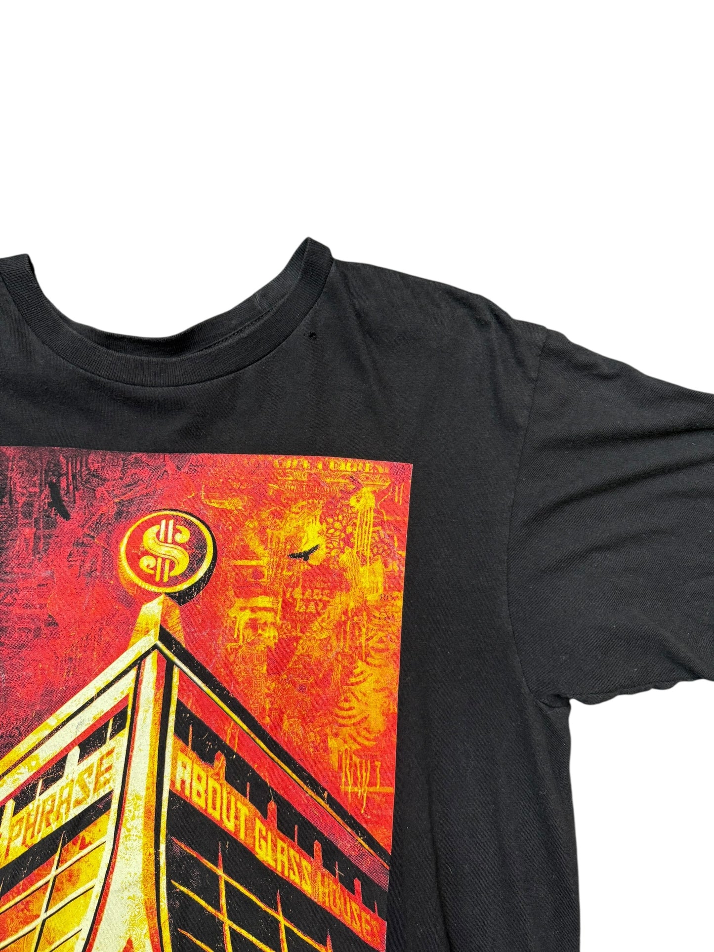 OBEY 'Insert Wise Phrase About Glass Houses' Graphic Print Tee Size L
