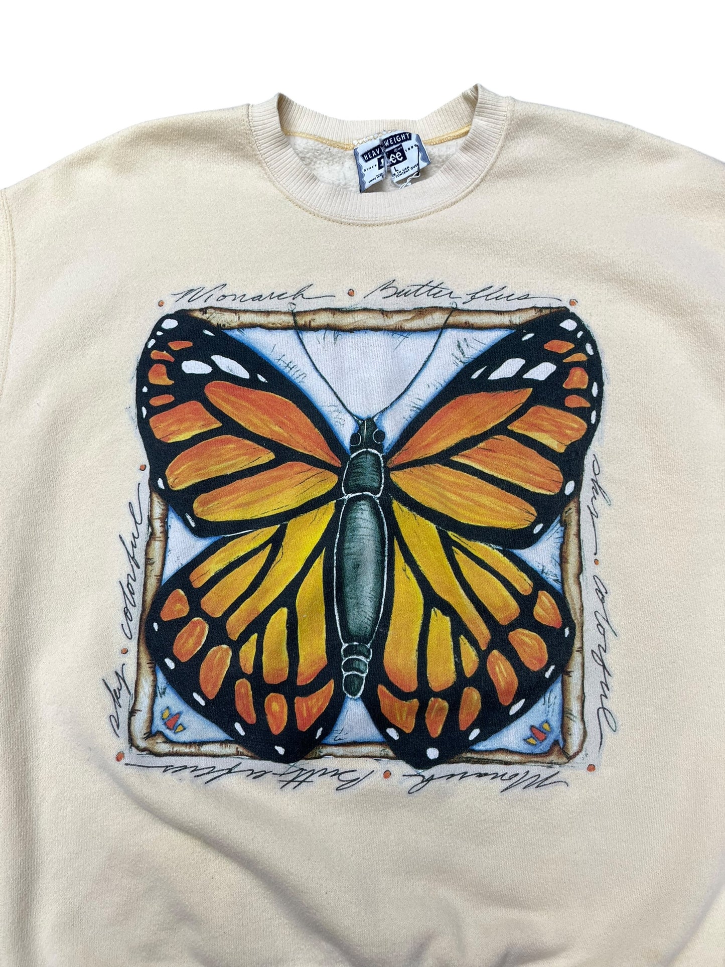 Vintage Monarch Butterfly Graphic Print Banded Waist Crewneck Sweatshirt Size L