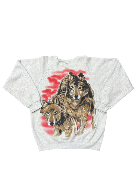 Vintage 90s Wolves Red Sky  crewneck Size XL