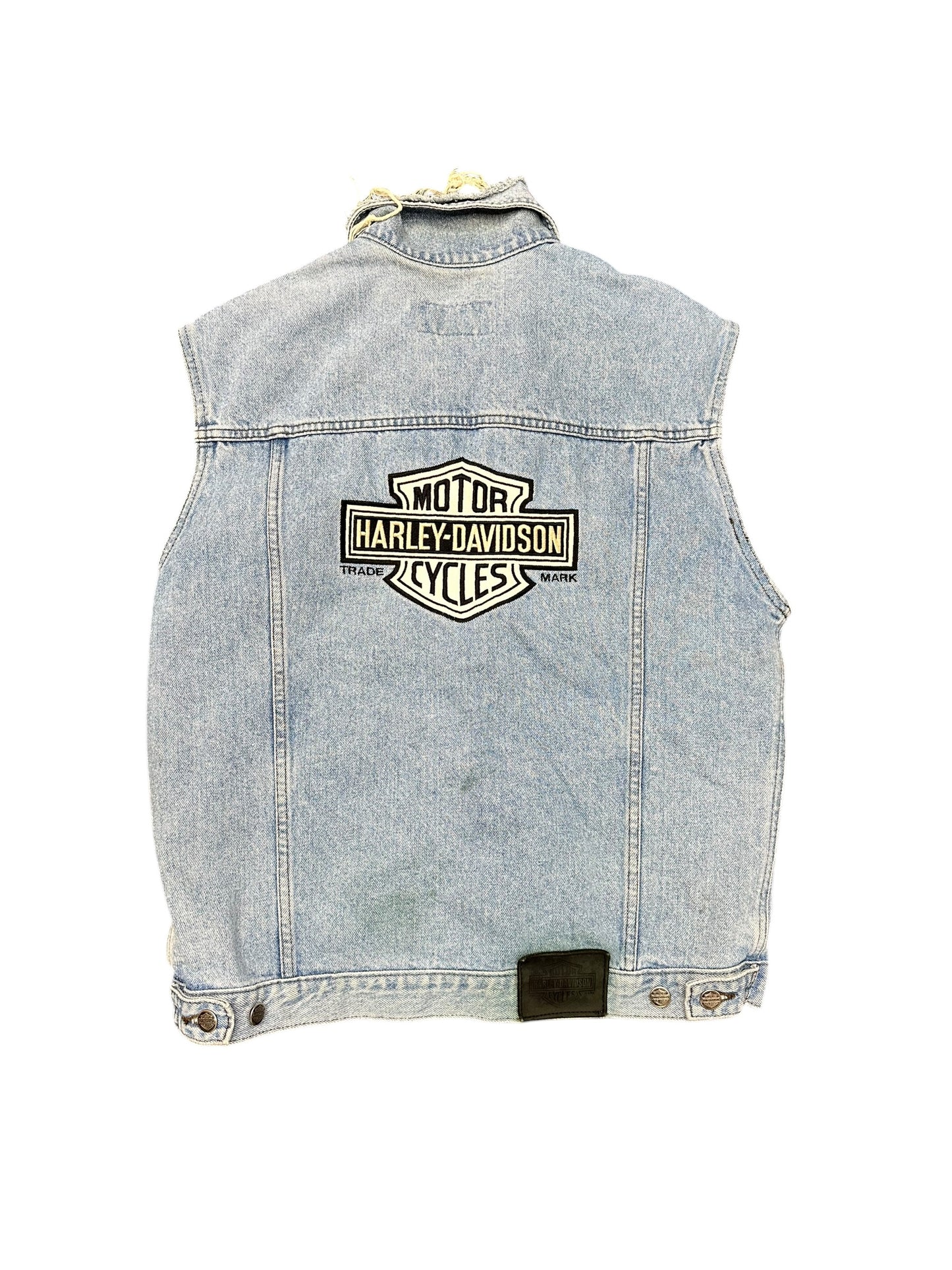Vintage Harley Davidson Sleeveless Button Down Denim Jacket Size S