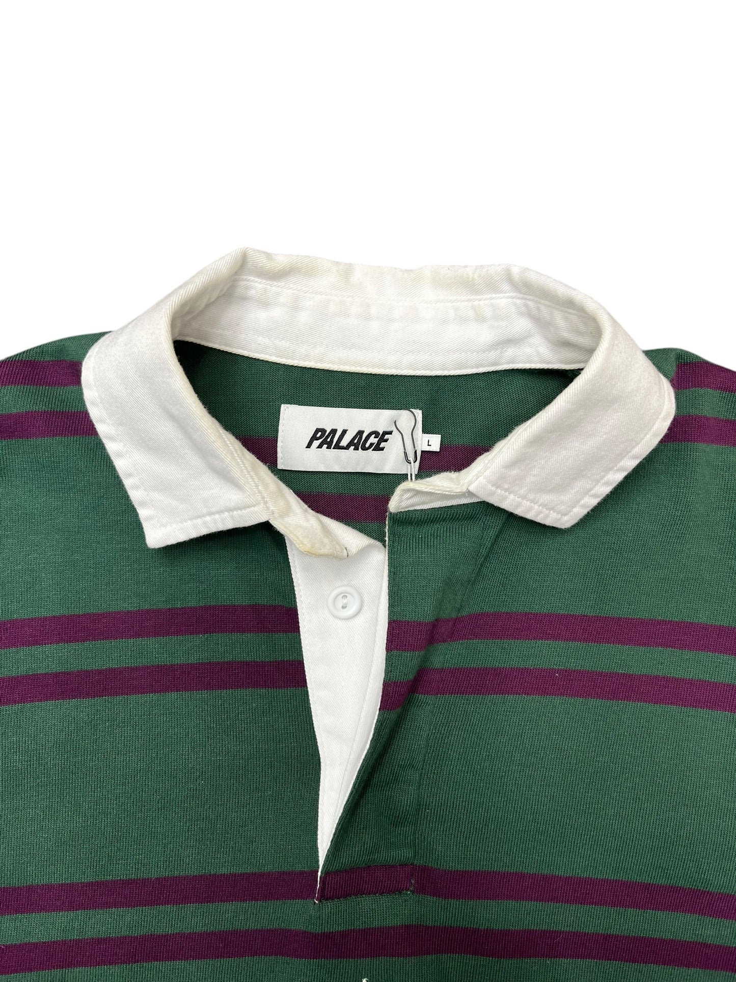 Palace Skateboards Green w/Purple Stripes Embroidered Rugby Shirt Size L