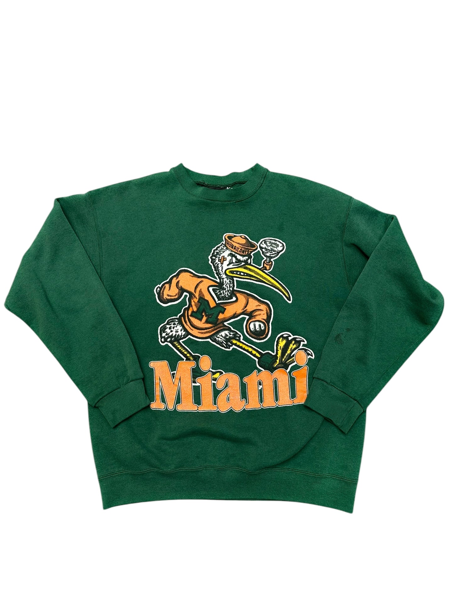 Vintage University of Miami Sebastian the Ibis Graphic Print Crewneck Sweatshirt Size L