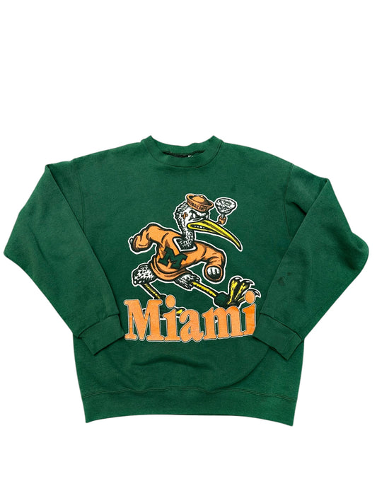 Vintage University of Miami Sebastian the Ibis Graphic Print Crewneck Sweatshirt Size L