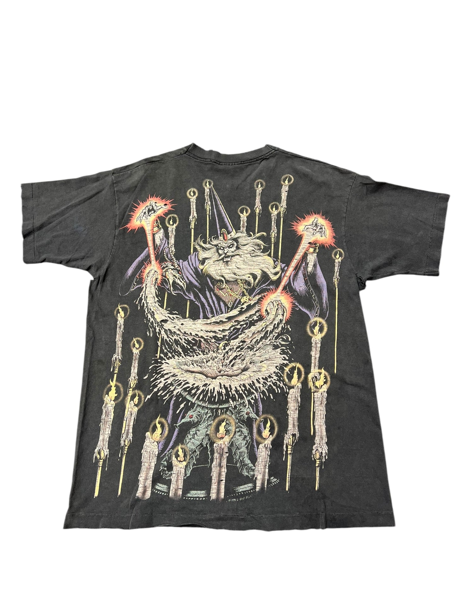 Vintage Wizard Liquid Blue 90s Thrashed Graphic Tee Size XL