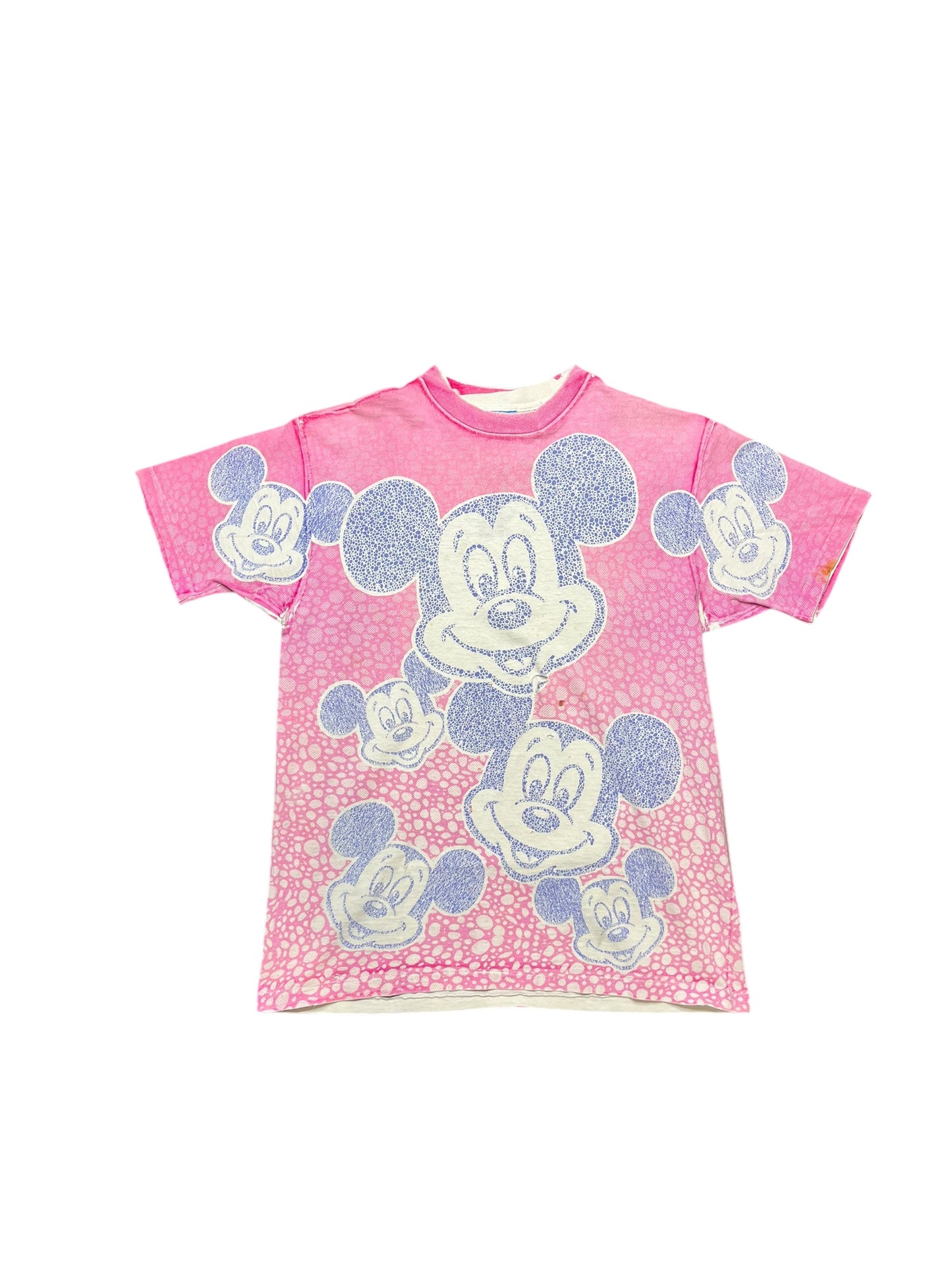 Vintage Disney Mickie Mouse DISTRESSED AOP Pink/Purple Graphic Print Tee Size OSFA