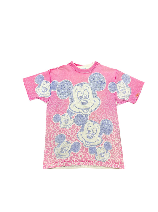 Vintage Disney Mickie Mouse DISTRESSED AOP Pink/Purple Graphic Print Tee Size OSFA