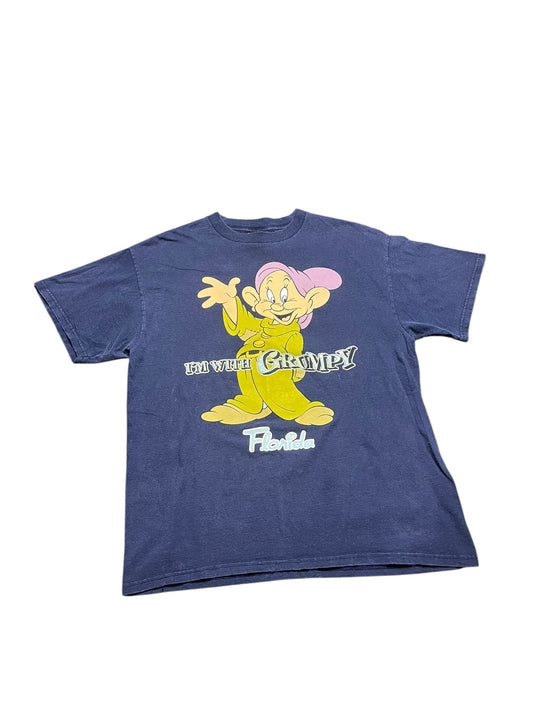 Vintage DISTRESSED 90s Disney Seven Dwarfs Dopey 'Im with Grumpy' Florida Graphic Print Tee Size L