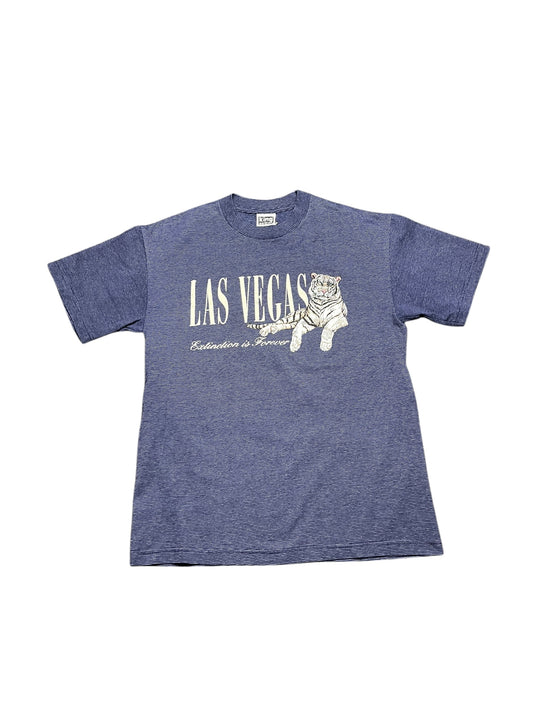 Vintage 90s Las Vegas White Tiger 'Extinction is Forever' Blue W/Gray Lines Tee Size L