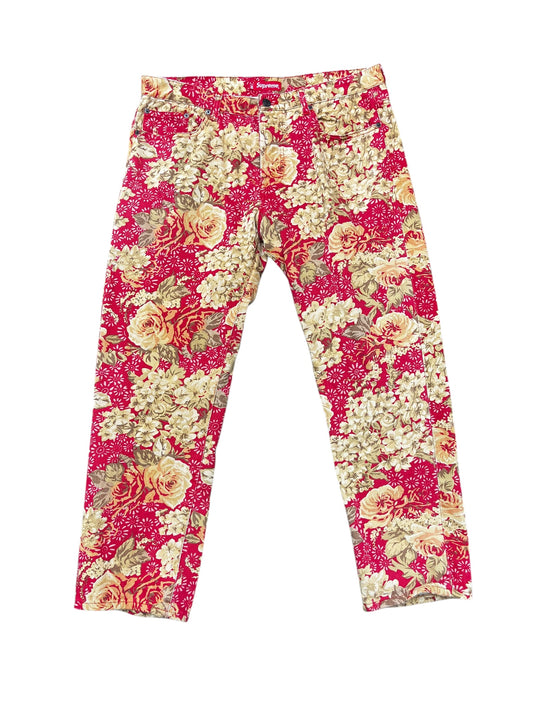 Supreme SS18 Red Floral Print Pants 36x32