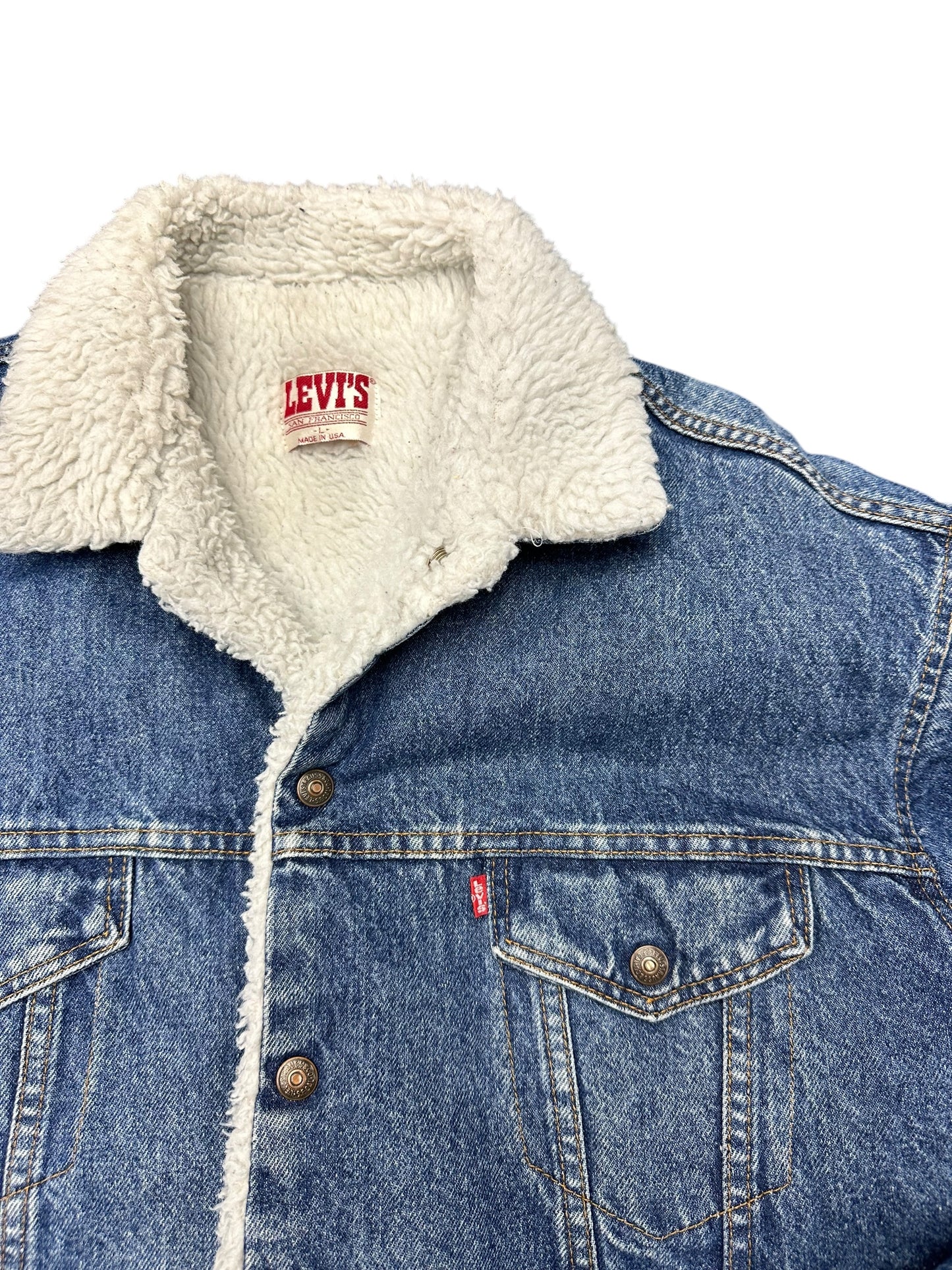 Vintage Levi’s Strauss Sherpa Lined Light Wash Denim Jacket Size L