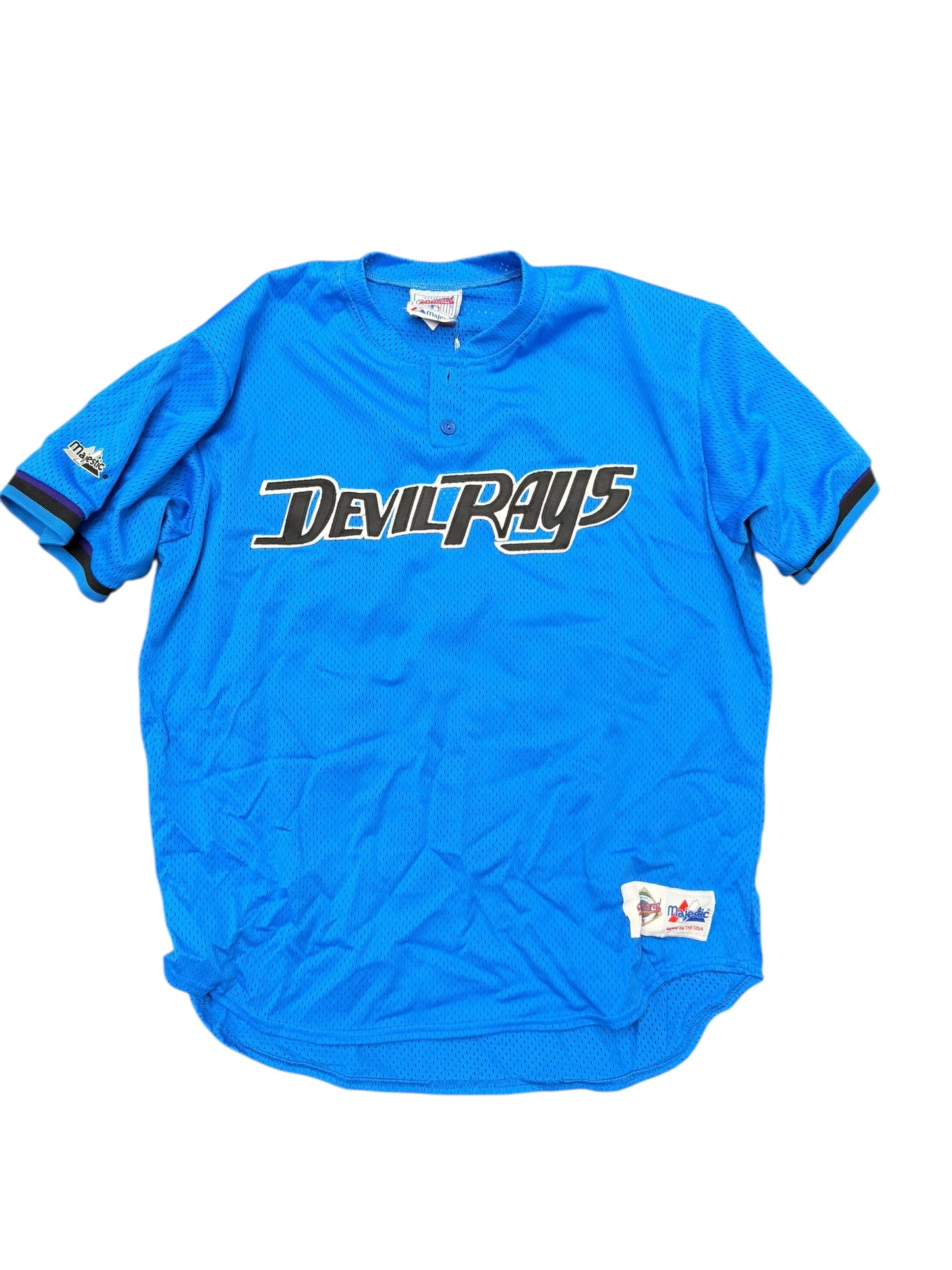 Vintage Devil Rays Diamond Collection Blue quarter Button Jersey Rare Size XL