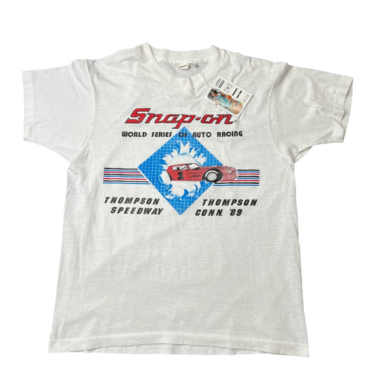 Vintage 1989 World Series of Auto Racing White Graphic Tee Size L