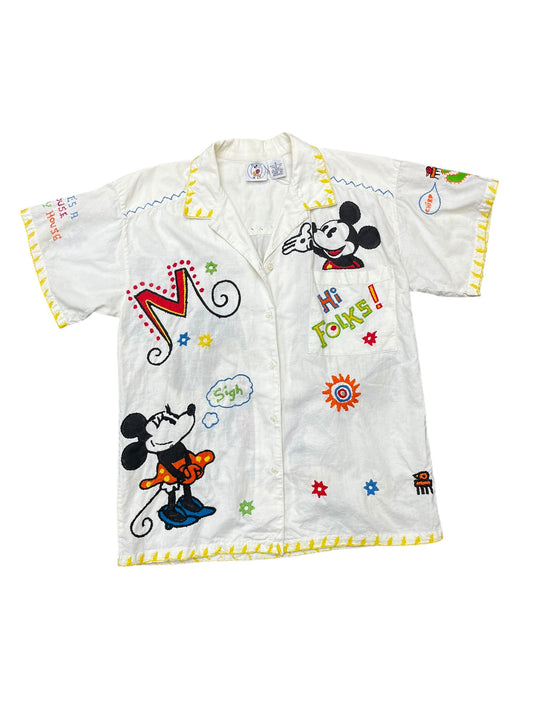 Vintage Mickey & Co. Embroidered Beach Pocketed Button Up Shirt Size S