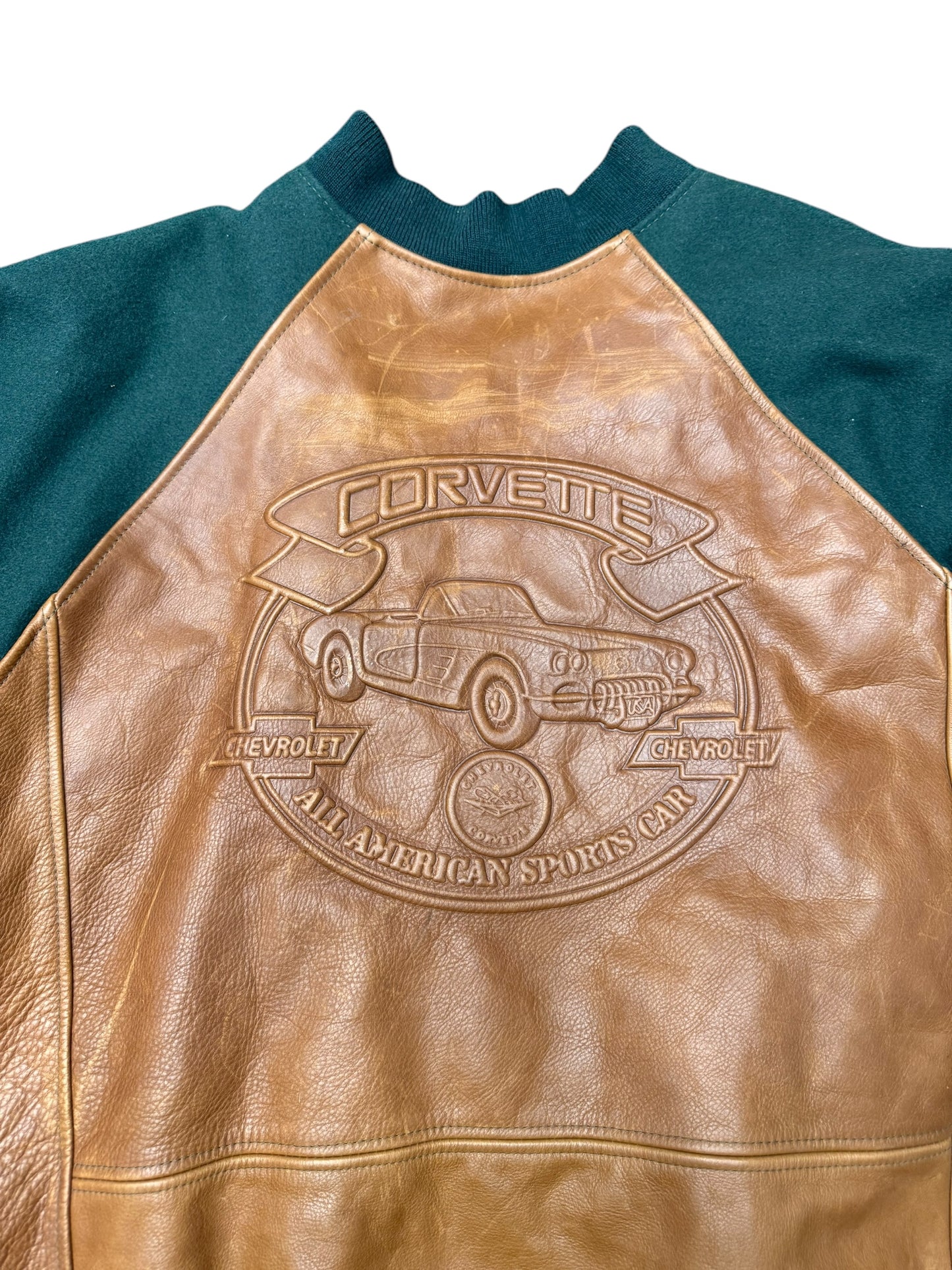 Vintage Chevy Leather Letterman Jacket Sz XXL