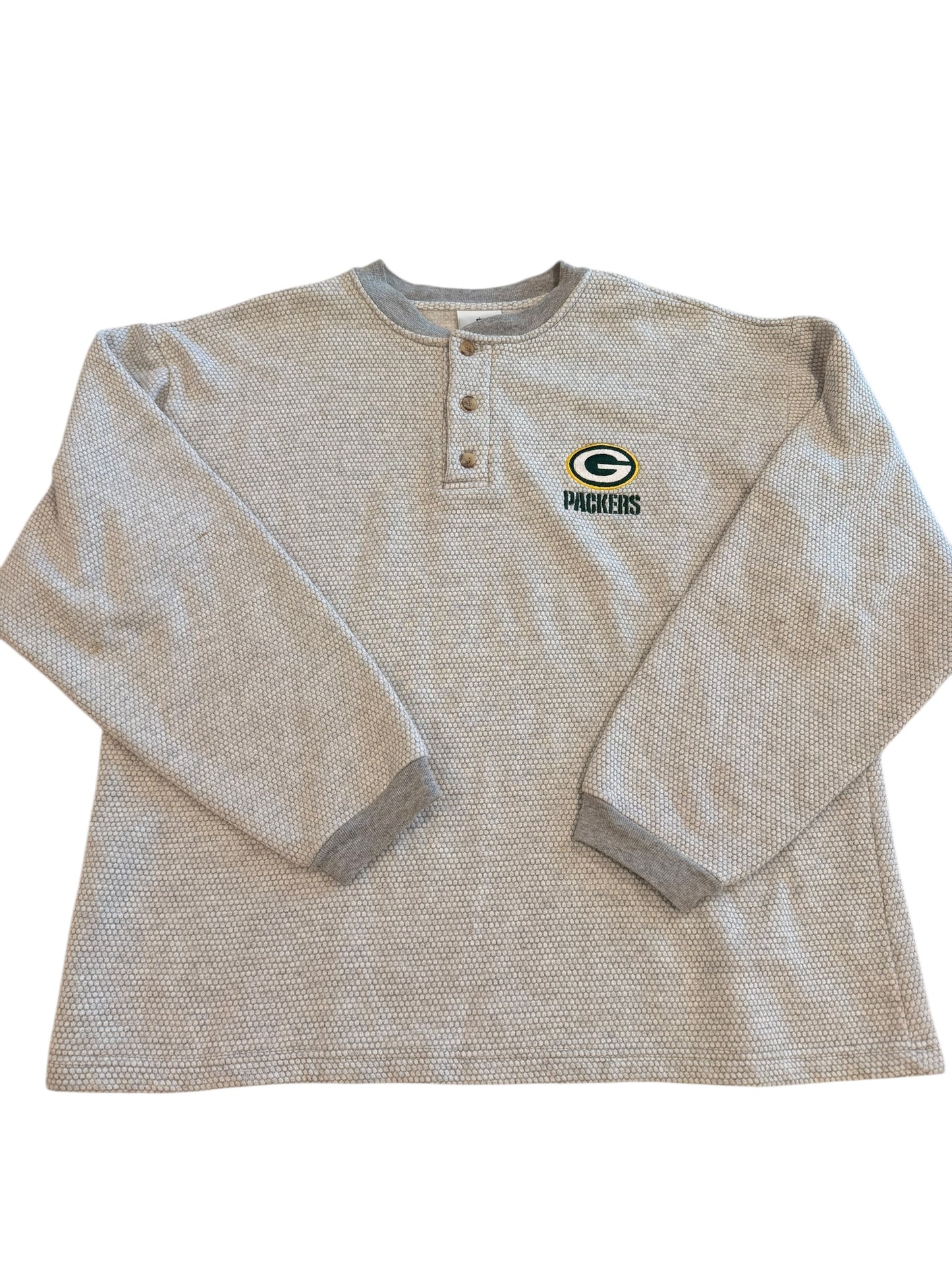 Vintage Green Bay Packers Heather Grey Open Fleece Size Large