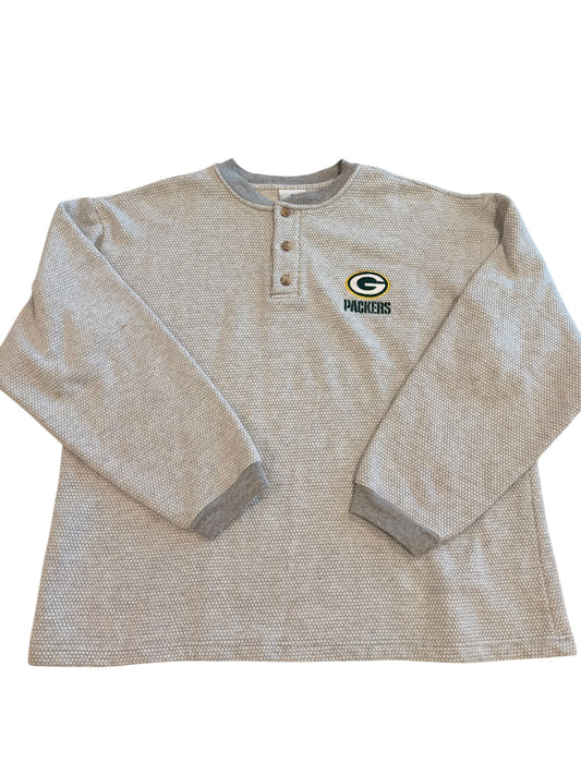 Vintage Green Bay Packers Heather Grey Open Fleece Size Large