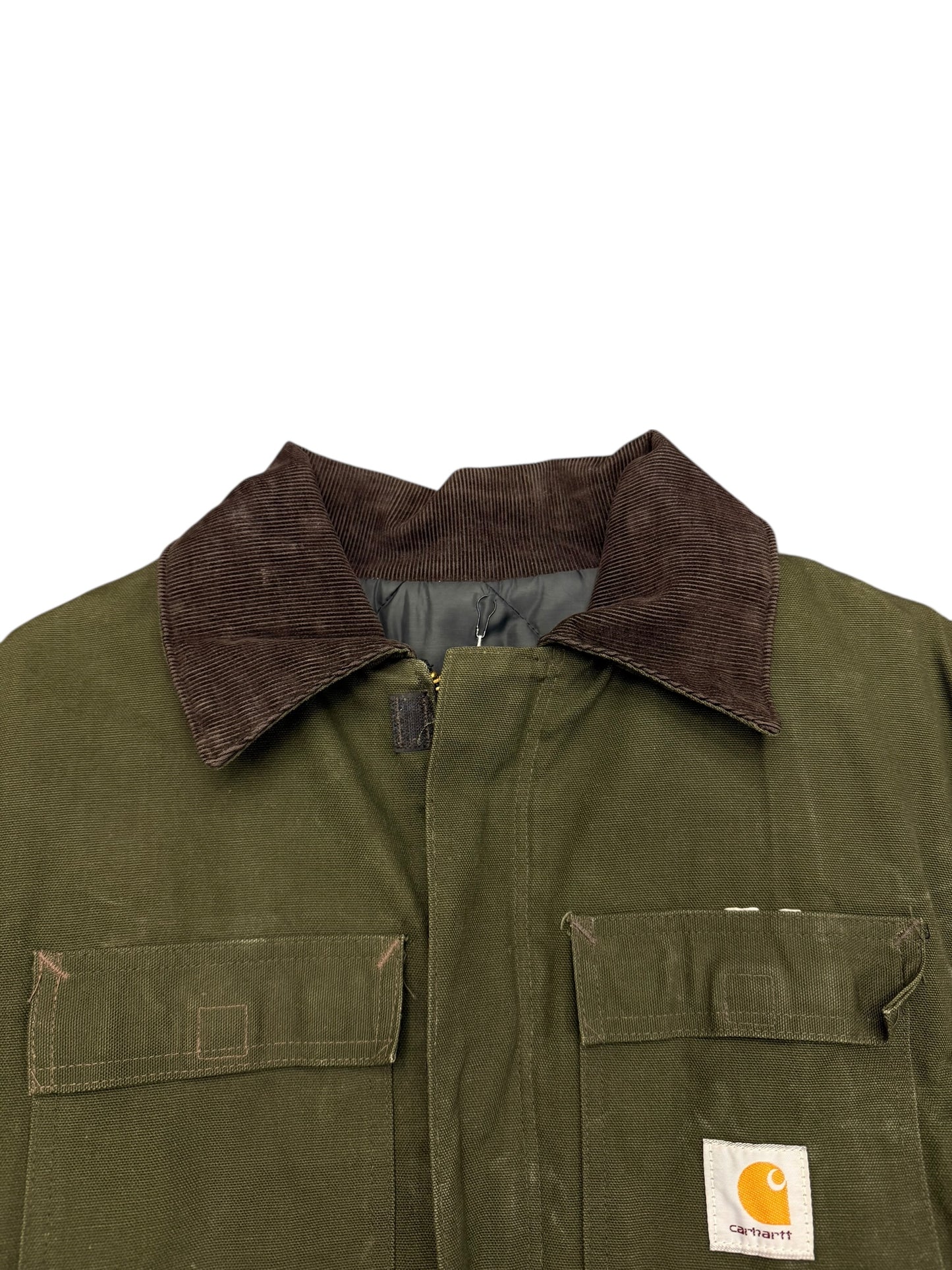 Carhartt Distressed Forrest Green Detroit Style Canvas Jacket Size XL