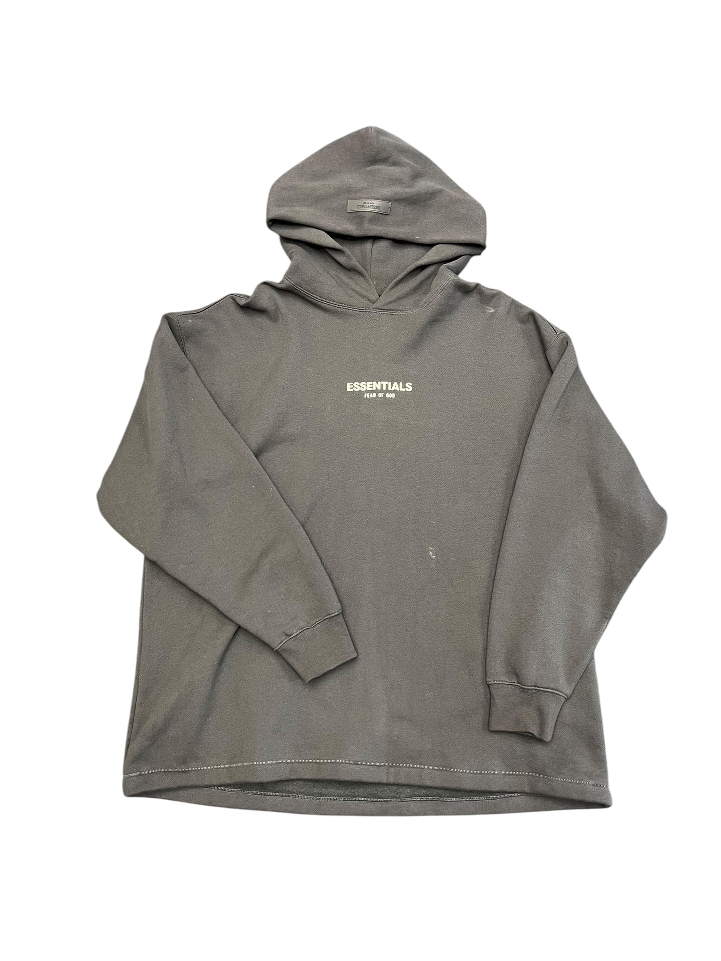 Essentials FEAR OF GOD Charcoal Grey Pullover Center Print Hoodie Size M