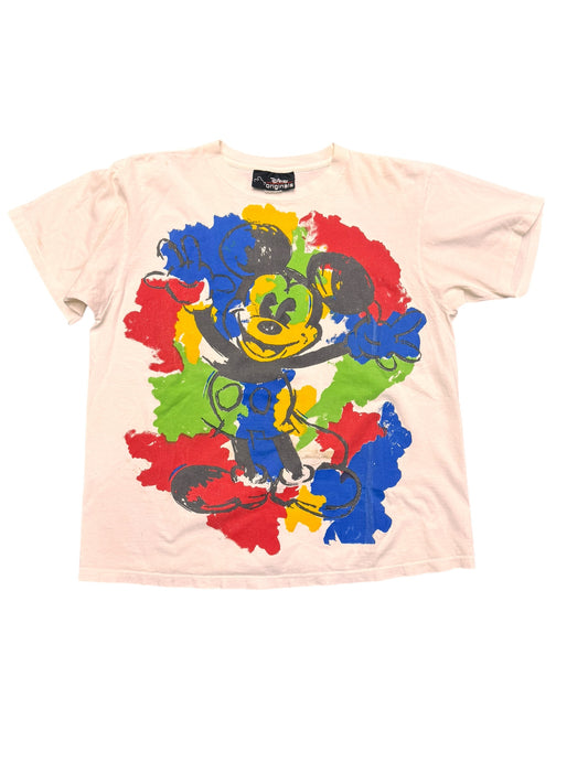 Vintage DISTRESSED Disney Originals Mickey Mouse Watercolor Fingerpaint Graphic Print Tee Size L