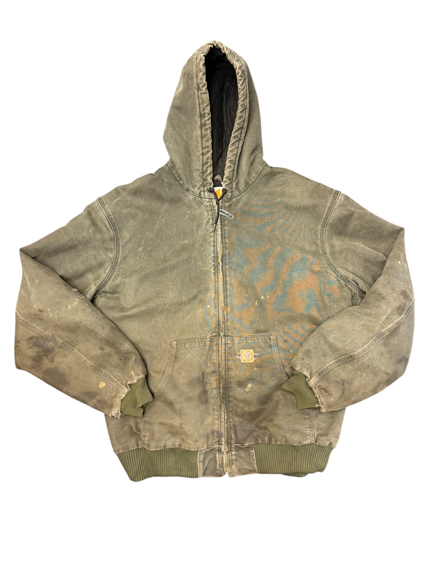 Carhartt Distressed Forrest Green Insulated Hooded Canvas Jacket Size XXL